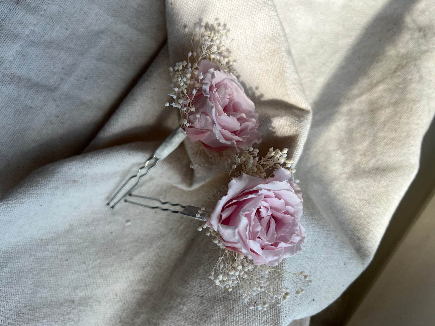 Blush Pink French roses and Gypsophila Hair Pins for Wedding