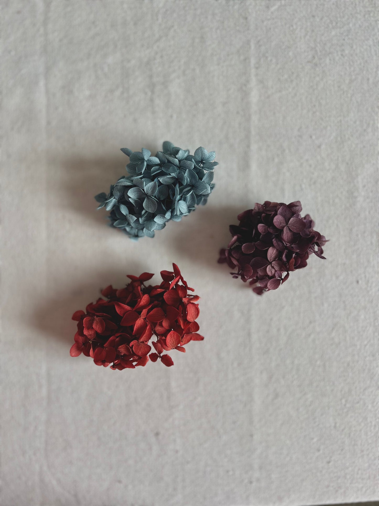 Colourful Floral Hair Clips, Hydrangea Hair Clip in Burgundy, Red and Muted Blue