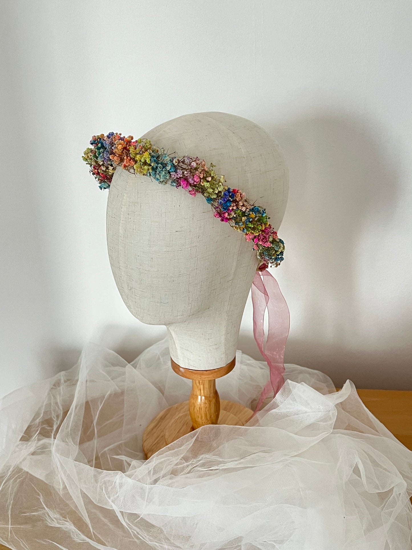 Rainbow Flower Wreath, Colourful Babys Breath Flower Girl Halo Crown Gypsophila, Dried Real Flower Hair Accessories, Floral Hair Piece
