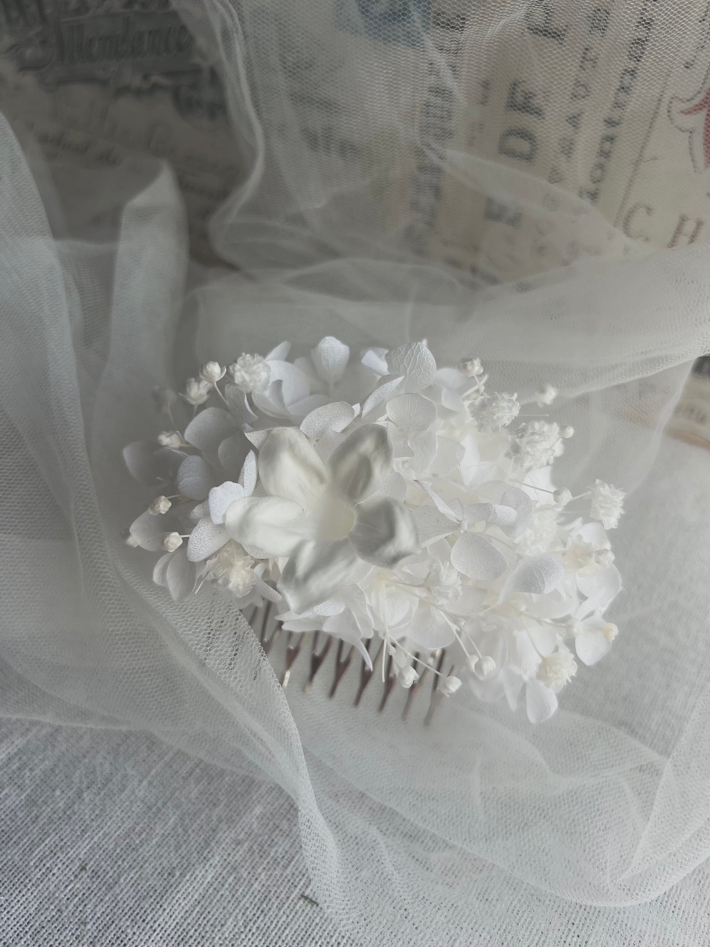 Bridal Headpiece: White Hydrangea and Jasmine Headpiece for Wedding