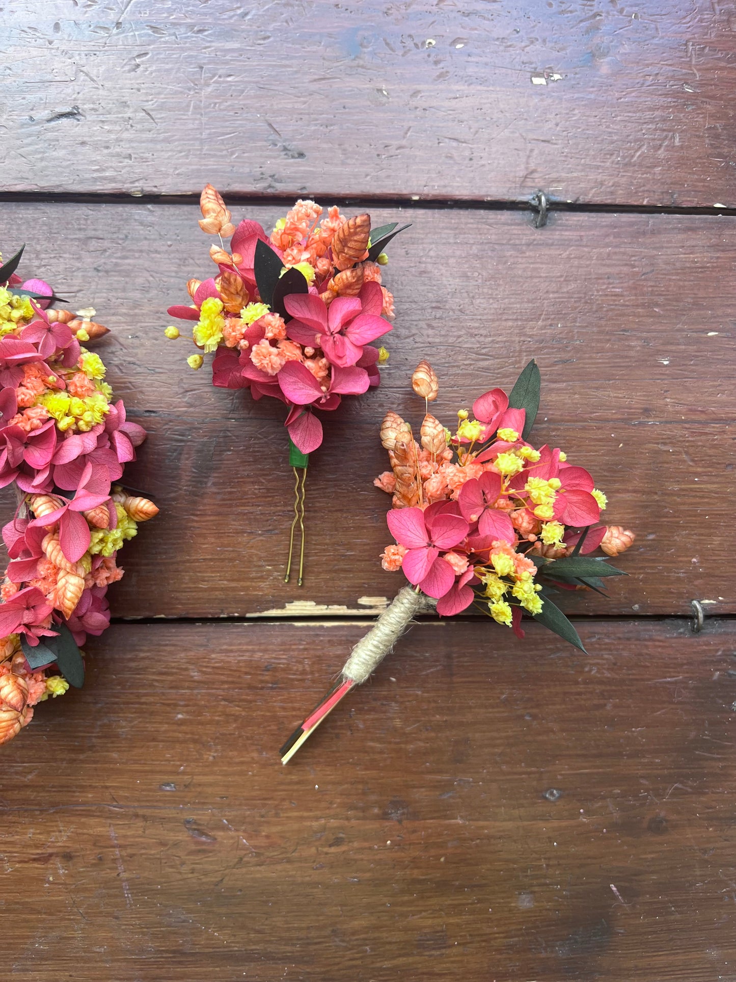 Colourful Preserved Flower Headband, Floral Crown, Hair Pin & Boutonniere Set, Summer Wedding Hair Accessories, Boho Bridal Headpiece
