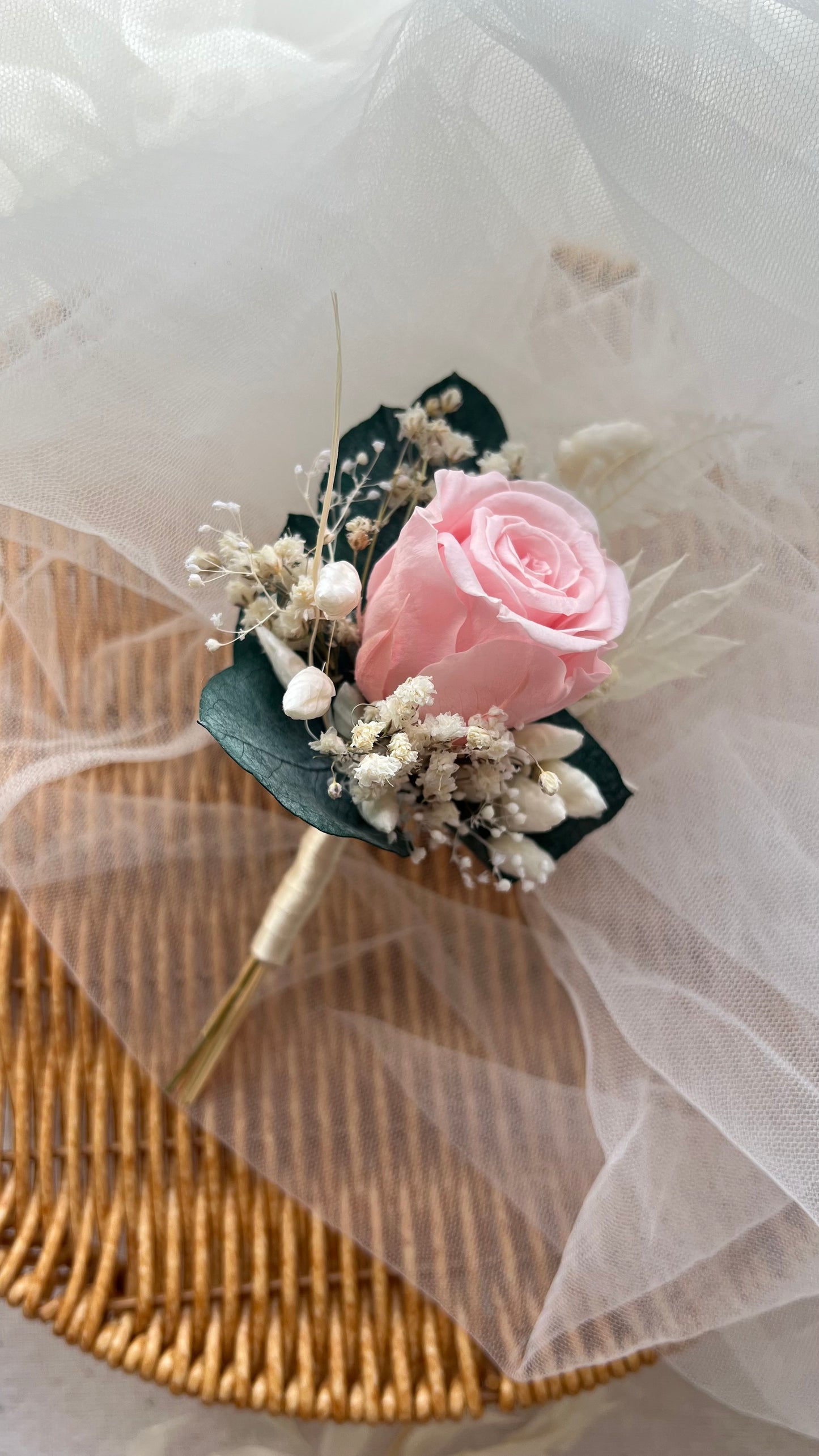 Pink Rose and Eucalyptus Boutonniere, Pink Wedding Corsage Flowers