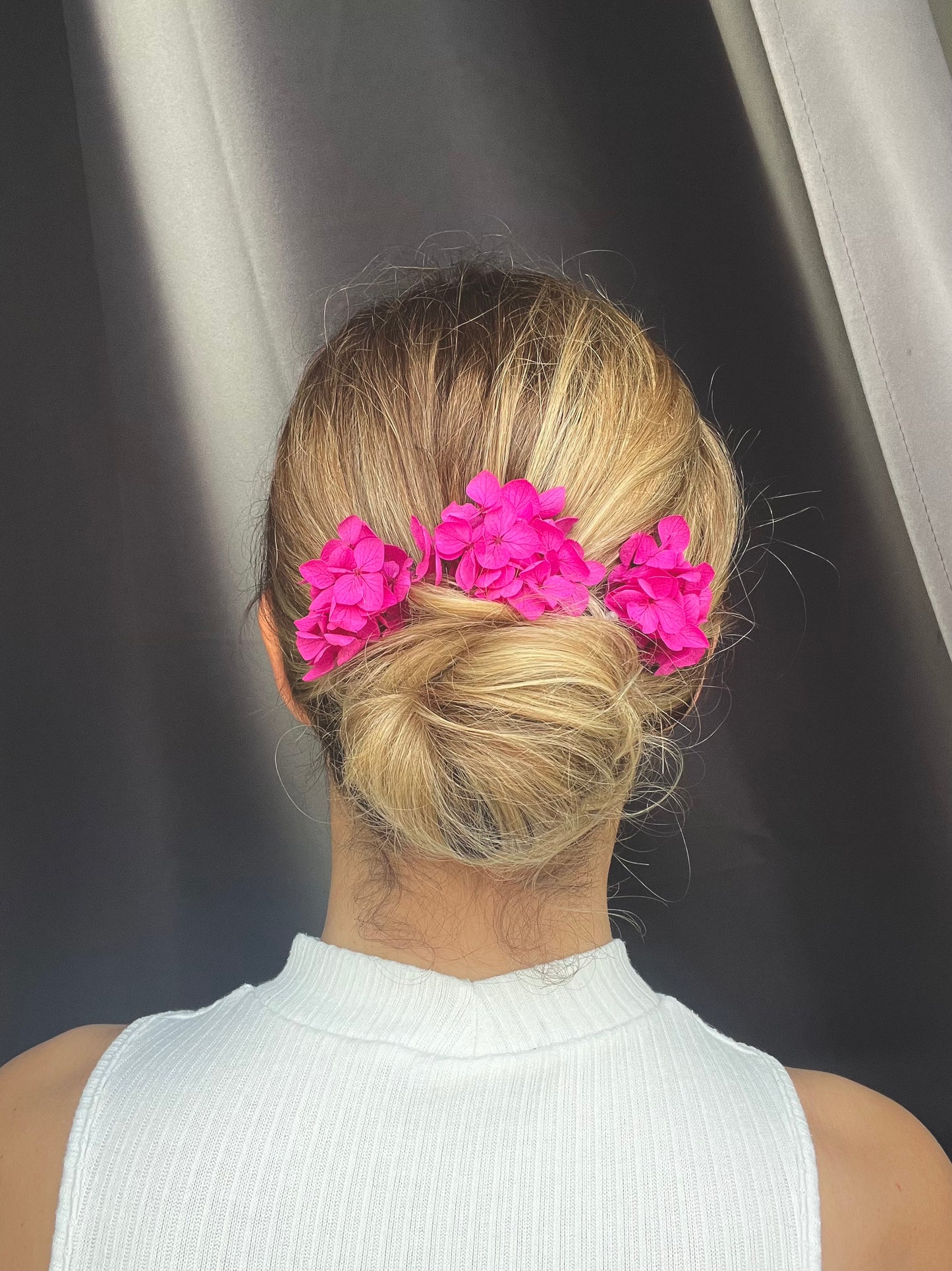 Fuchsia Deep Pink Hydrangea Hair Accessories, Set of 3 Hair Pins, Pink Flower Hair Clip