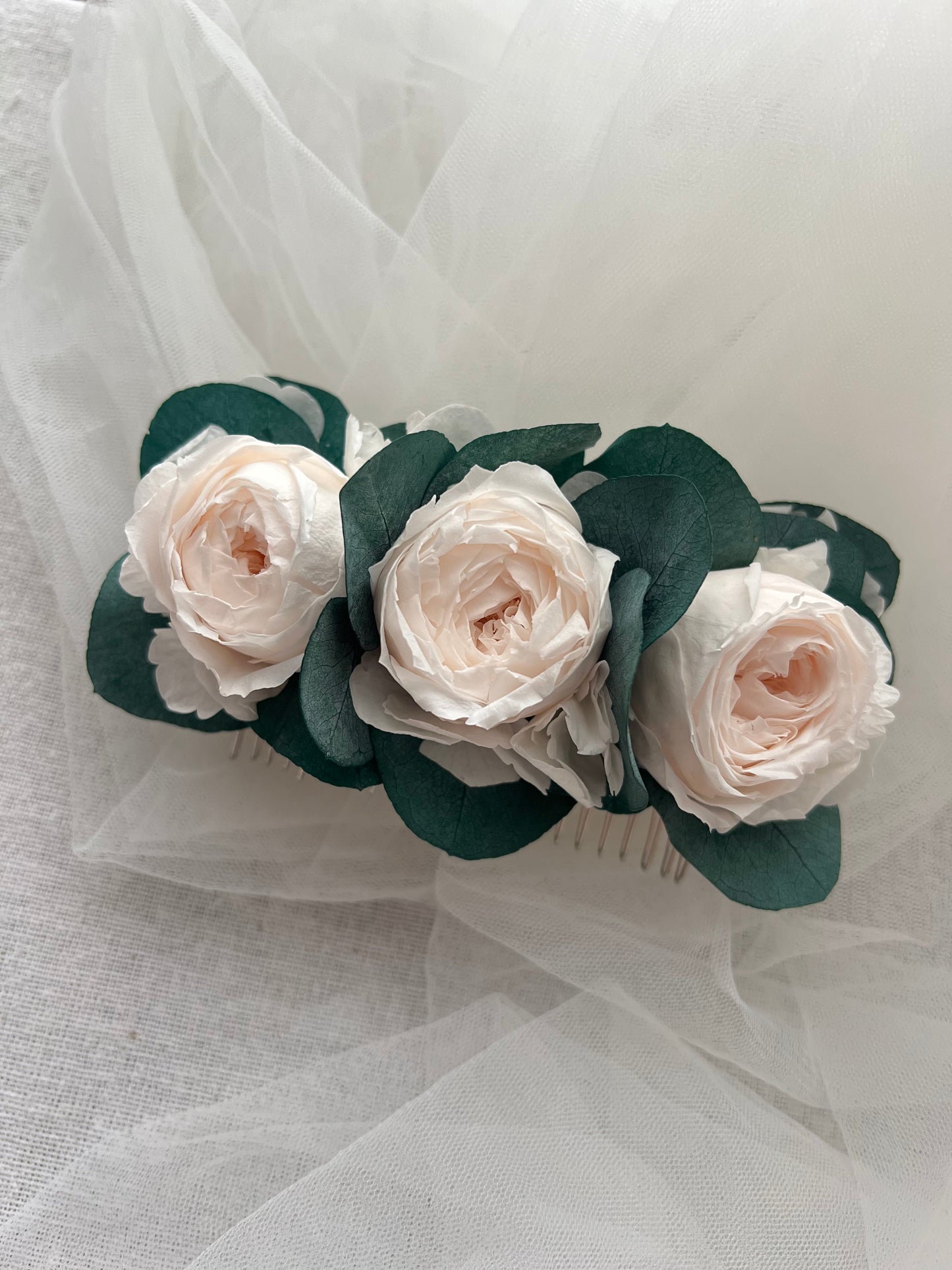 Romantic Peony Roses with Eucalyptus Hair Comb for Wedding - Limited Ed