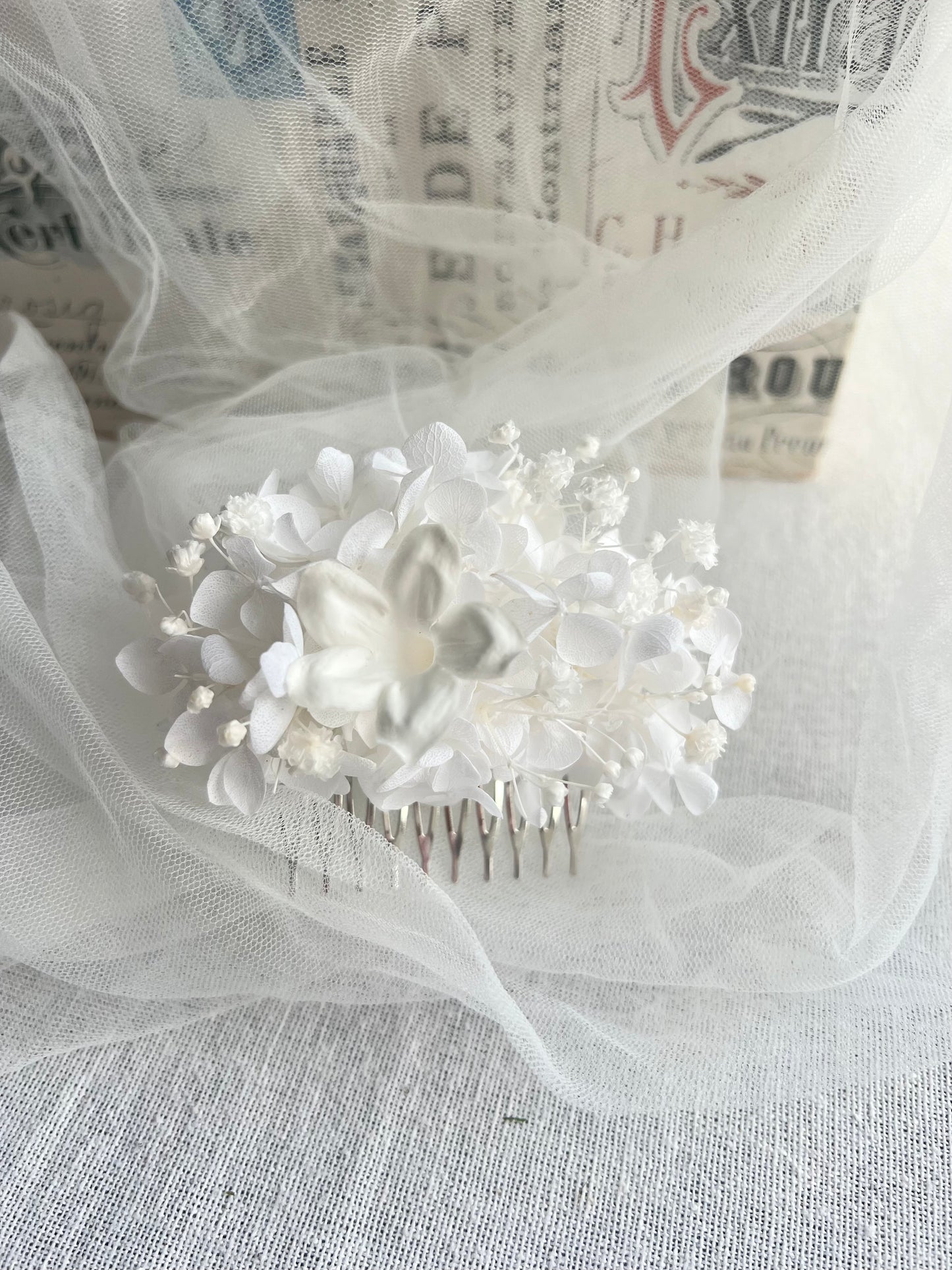 Bridal Headpiece: White Hydrangea and Jasmine Headpiece for Wedding