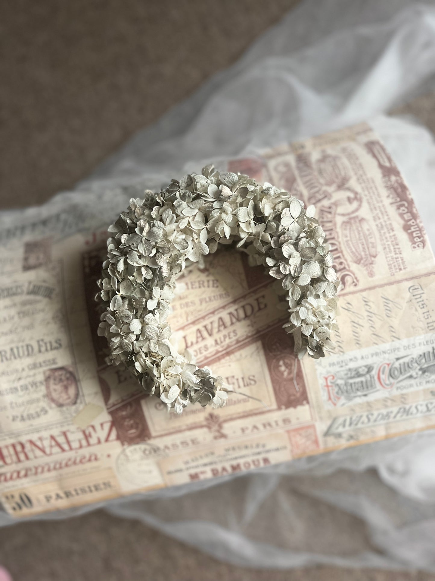 Winter Wonderland Inspired Wedding Crown, Frosty White and Silver Flower Crown for Brides, Hydrangea Tiara, Statement Headband for Wedding