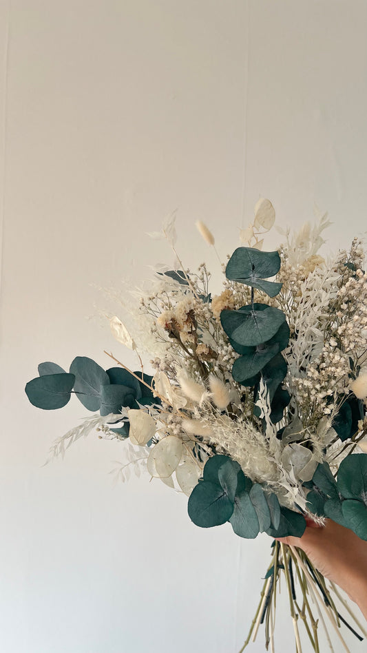 Bohemian Bridal Bouquet Dried Wildflowers, Gypsophilas and Eucalyptus