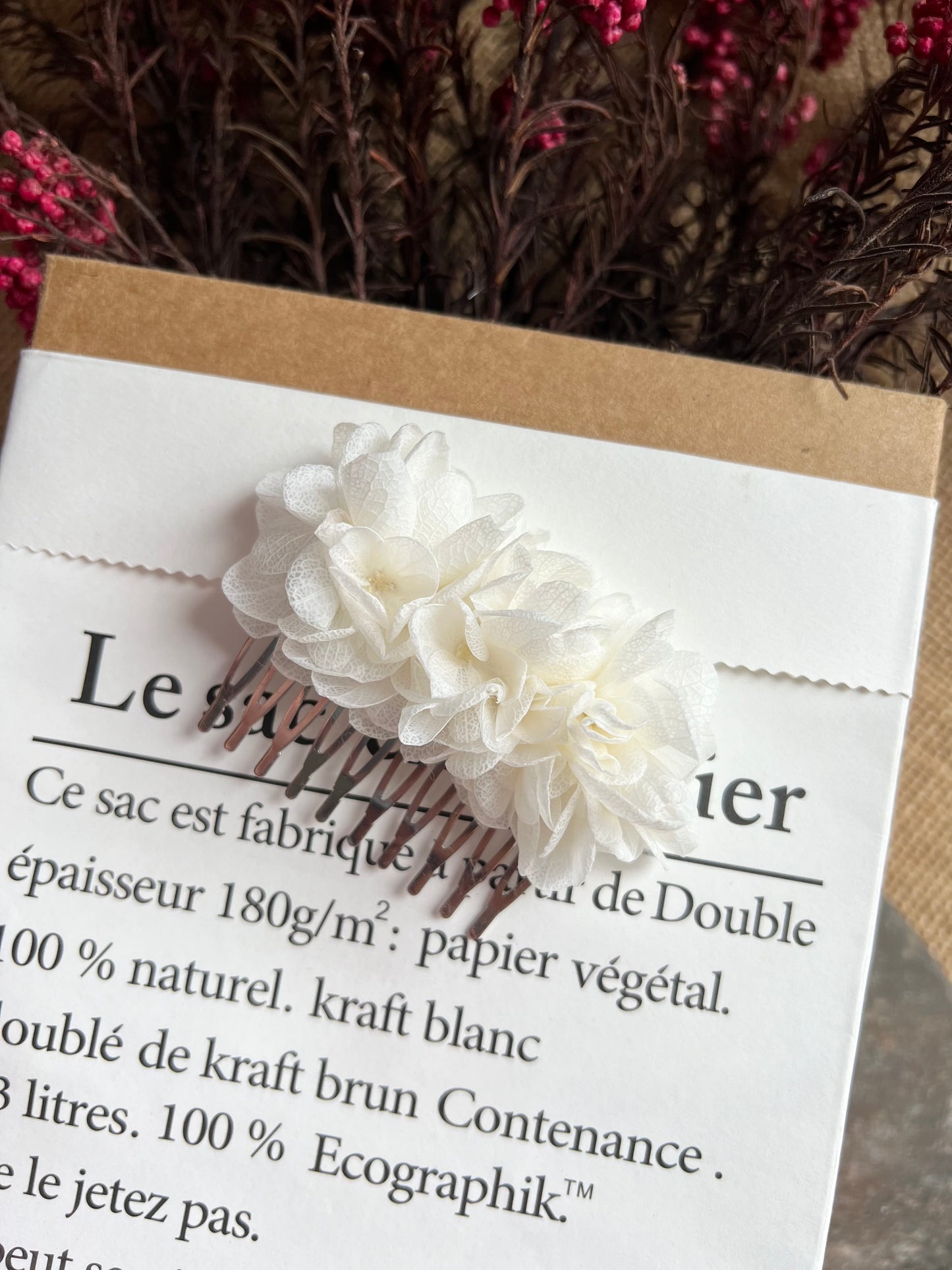 Bridal Flower Mini Comb White Pale Ivory, Minimalist Wedding Hair Pins, Bridal Hair Accessories, Dried Flower Updo Hair Floral Hair Comb