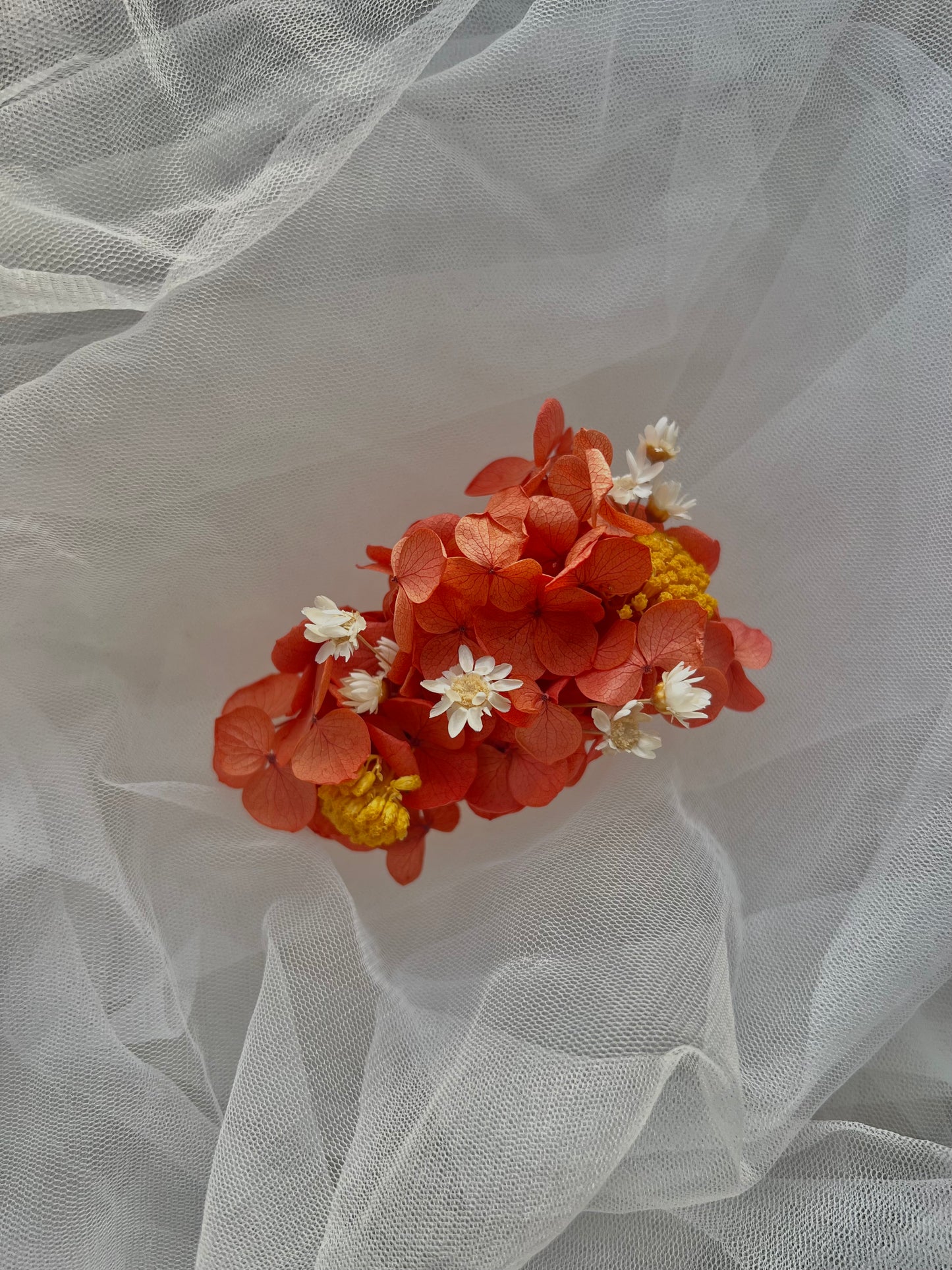 Orange Hydrangea and Mini Daisy Hair Clip