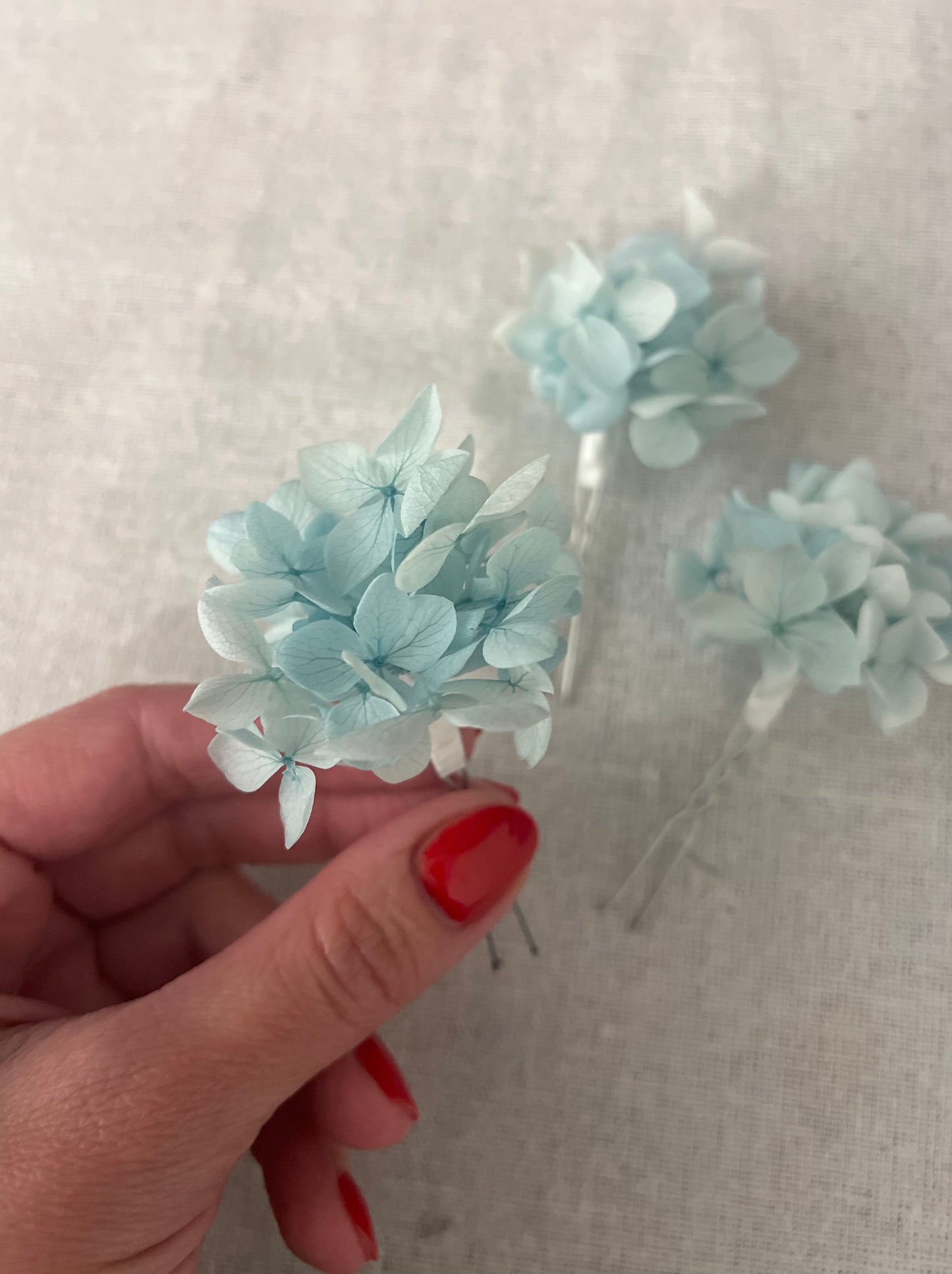 Aqua Blue Hydrangea Hair Pins for Wedding, Bridal Hair Accessories for Beach wedding, Set of 3
