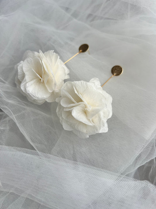 Ivory Floral earrings | Bridal Earrings Hydrangea Earrings | Gold Plated Jewellery
