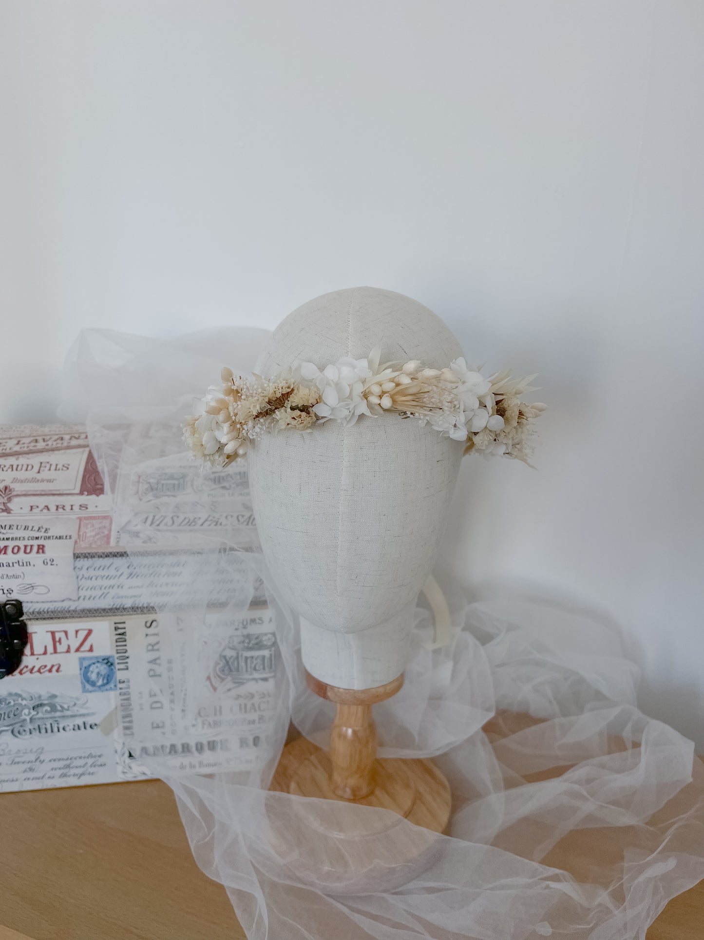 Boho Wedding Dried Flower Crown, Wild Meadow Floral Headpiece Adult for Brides, Bridal Hair Accessories with Corsage Flowers