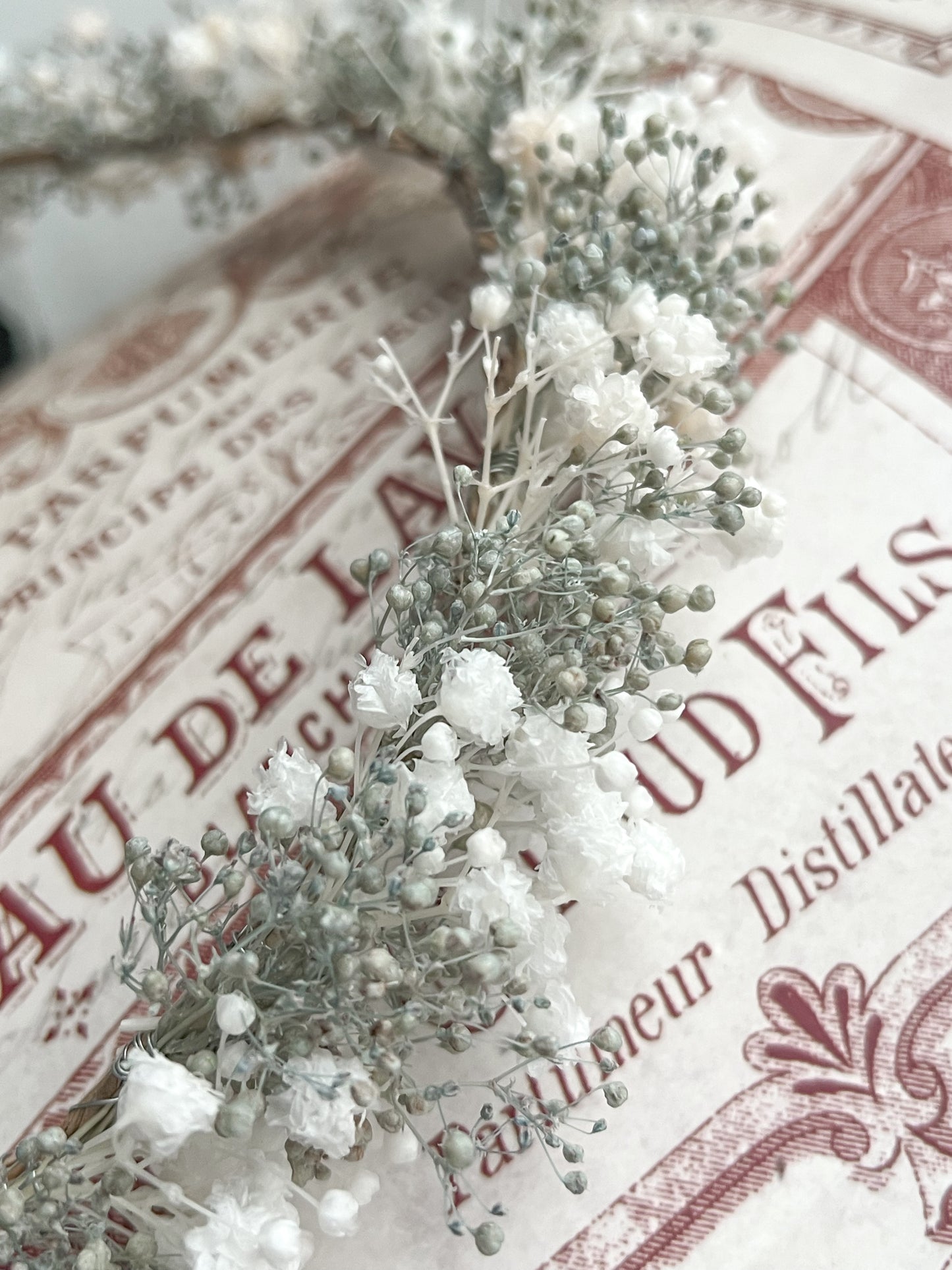 Preserved Gypsophila Headband White and Pale Blue Tiny Flower Crown and Wedding Flowers Set with Boutonniere, Babys Breath Hair Pins