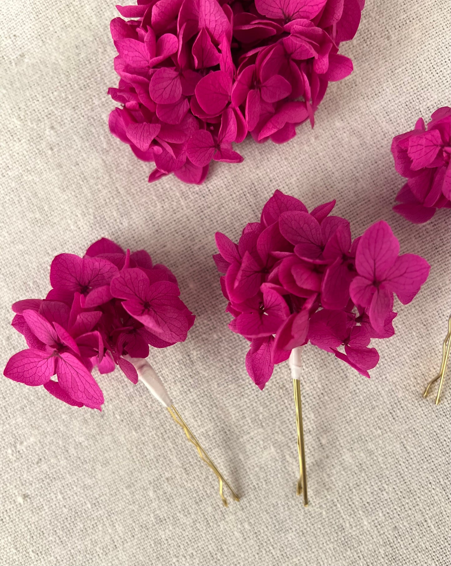 Fuchsia Deep Pink Hydrangea Hair Accessories, Set of 3 Hair Pins, Pink Flower Hair Clip