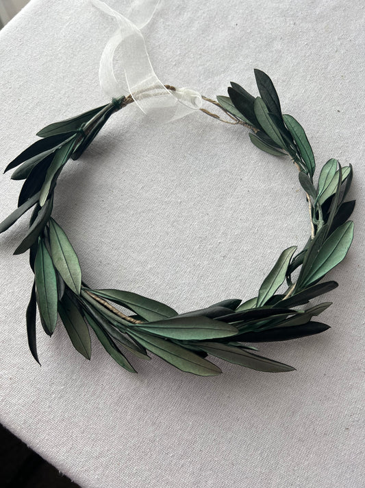 Preserved Real Olive Leaves Hair Wreath, Greenery Halo Crown