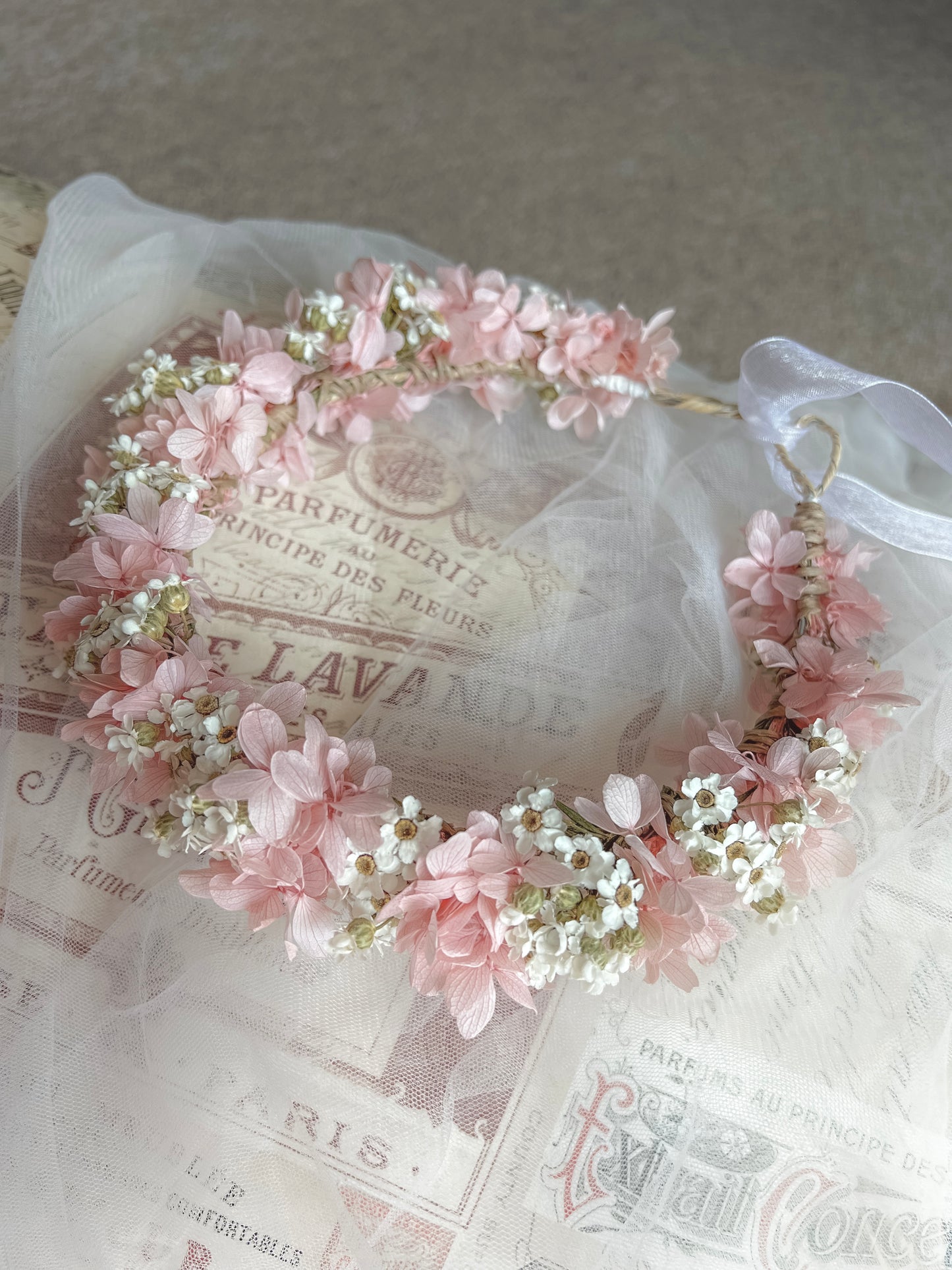 Dried Daisy Headband, Daisy and Pink Hydrangea Flower Crown, Dusty Pink Headpiece for Brides, Flower Girls Headband, Romantic Floral Tiara