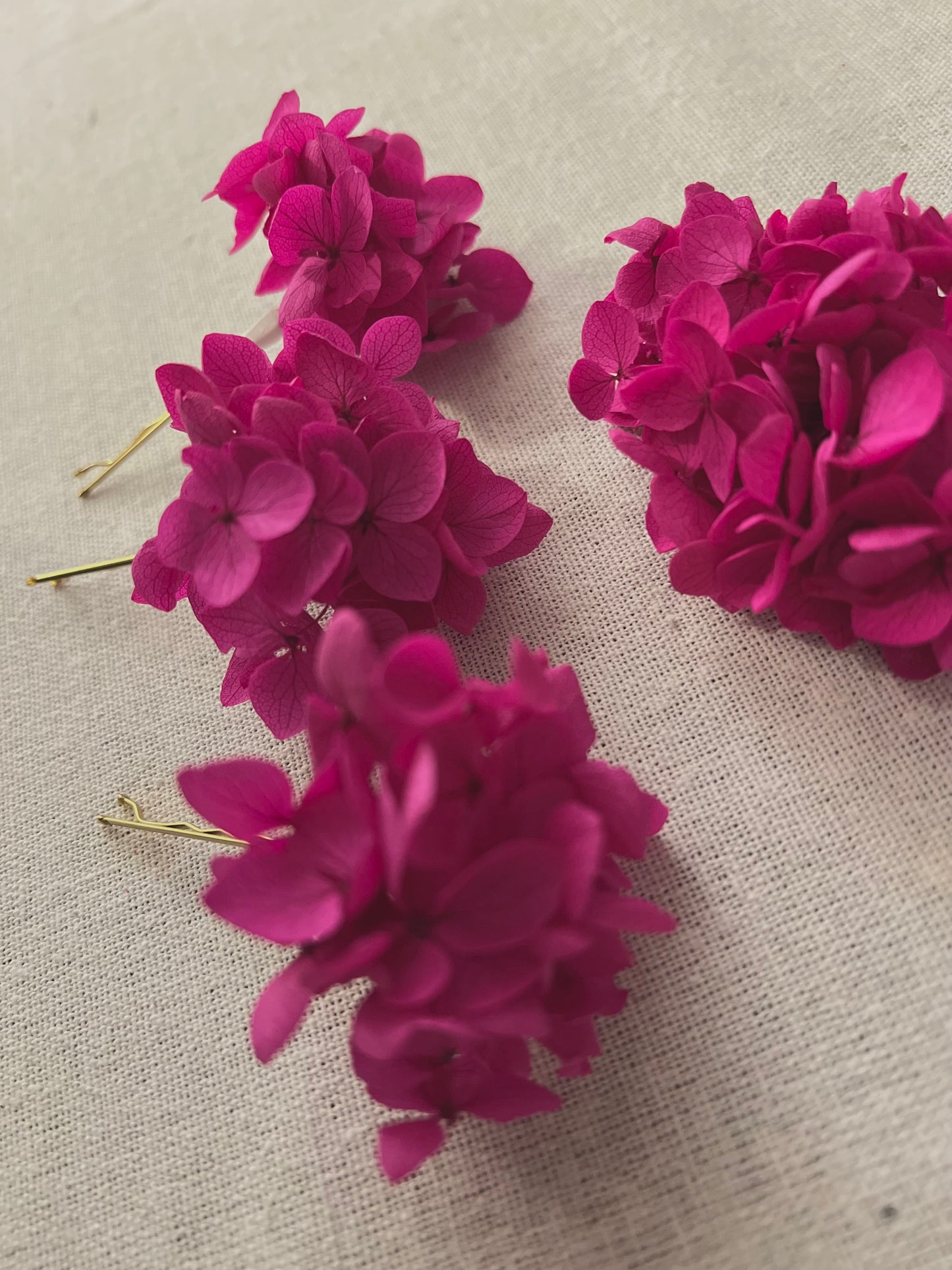 Fuchsia Deep Pink Hydrangea Hair Accessories, Set of 3 Hair Pins, Pink Flower Hair Clip