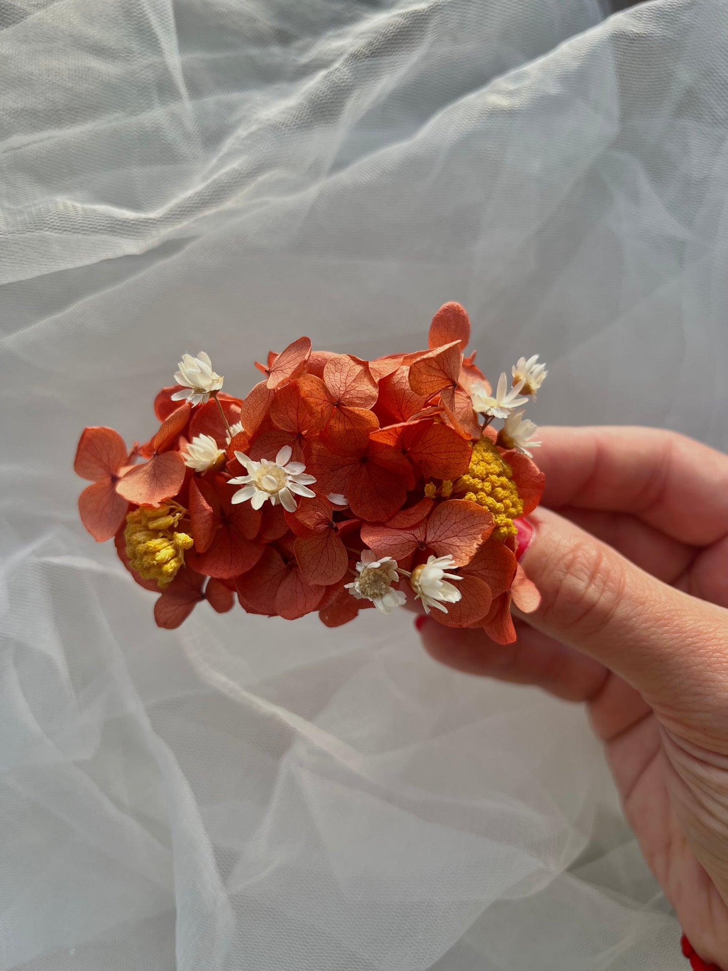 Orange Hydrangea and Mini Daisy Hair Clip