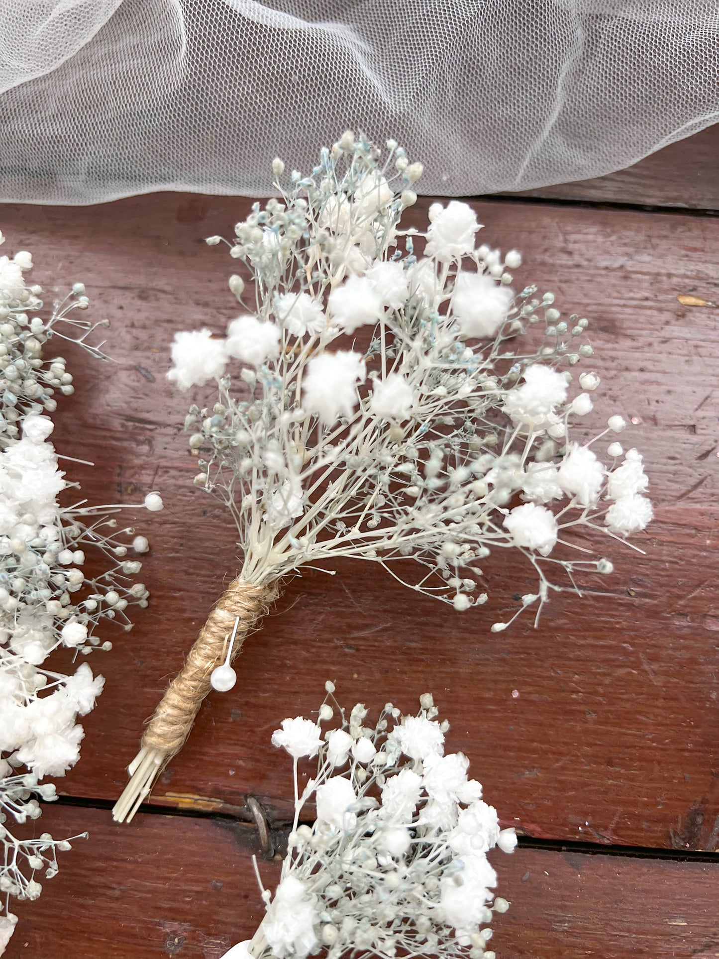 Preserved Gypsophila Headband White and Pale Blue Tiny Flower Crown and Wedding Flowers Set with Boutonniere, Babys Breath Hair Pins