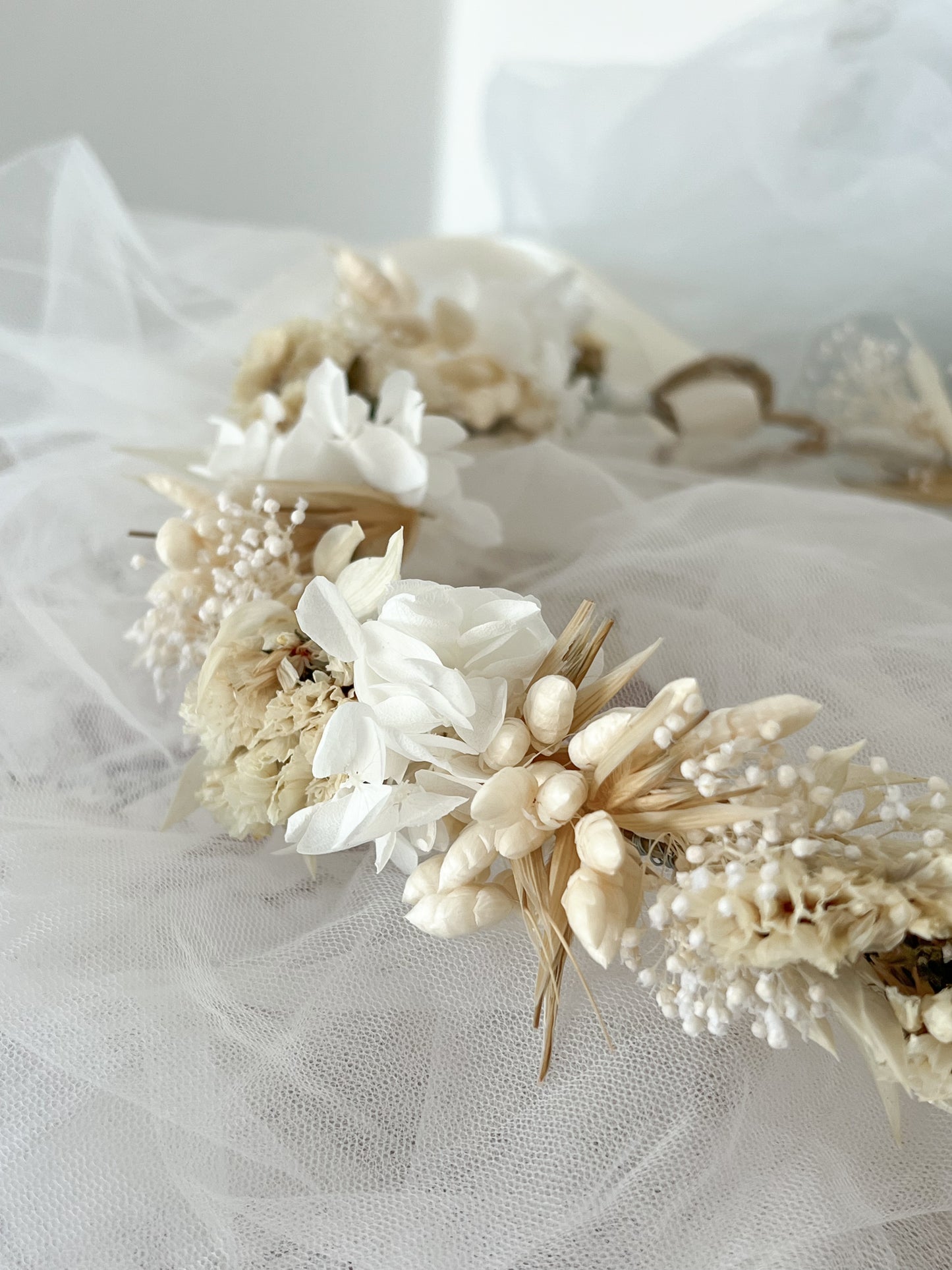 Boho Wedding Dried Flower Crown, Wild Meadow Floral Headpiece Adult for Brides, Bridal Hair Accessories with Corsage Flowers
