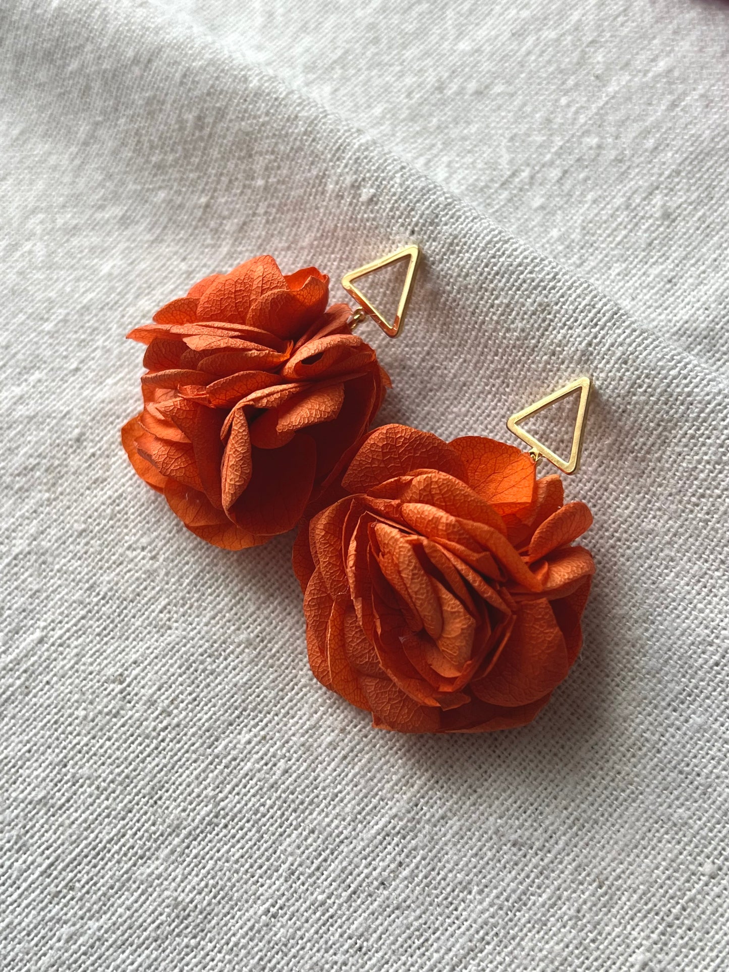 Handmade Orange Hydrangea Earrings with 14K Gold Plated Jewellery