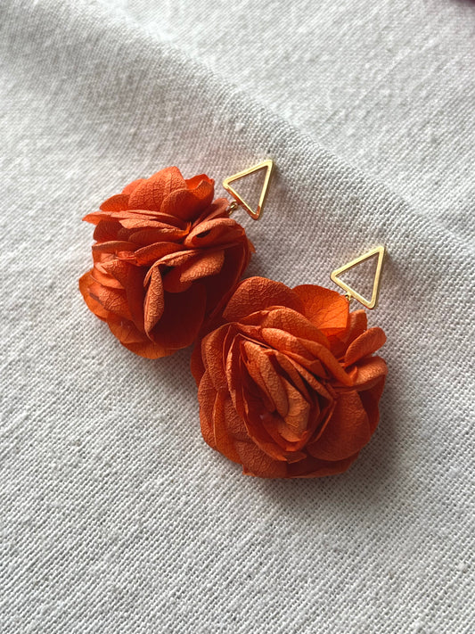 Handmade Orange Hydrangea Earrings with 14K Gold Plated Jewellery