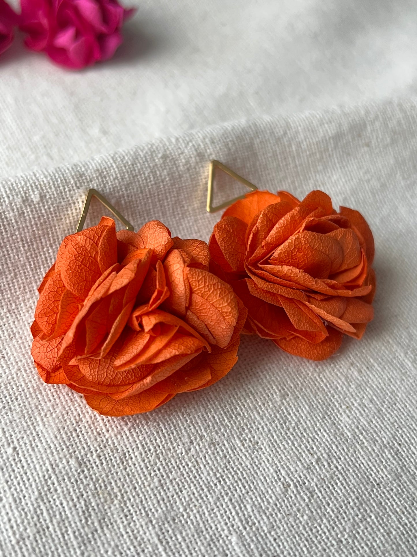 Handmade Orange Hydrangea Earrings with 14K Gold Plated Jewellery