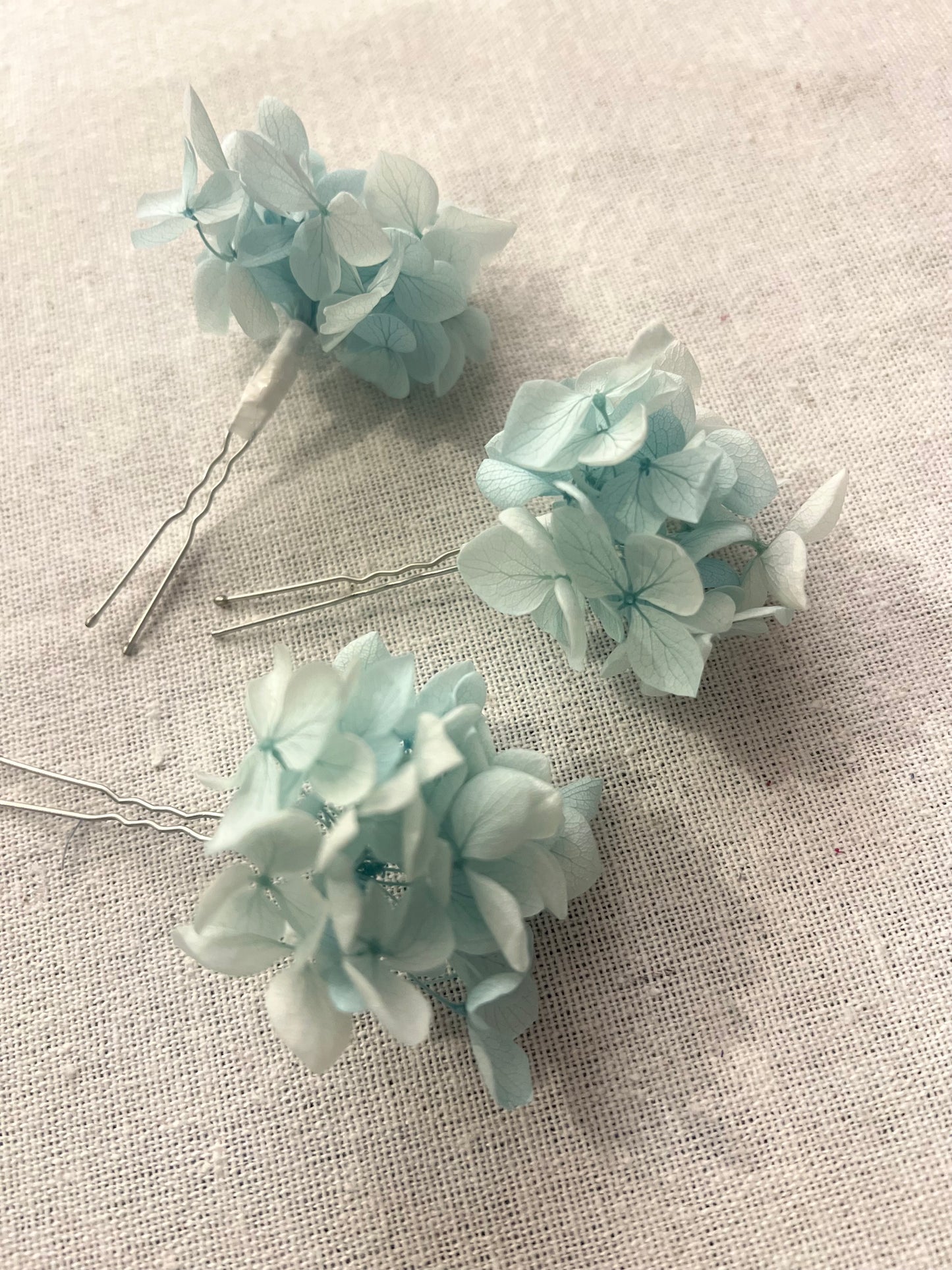 Aqua Blue Hydrangea Hair Pins for Wedding, Bridal Hair Accessories for Beach wedding, Set of 3