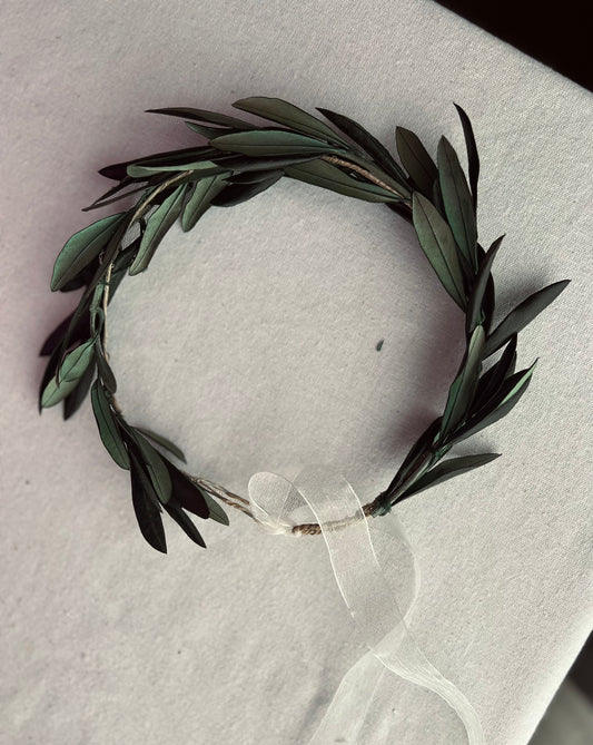 Preserved Real Olive Leaves Hair Wreath, Greenery Halo Crown