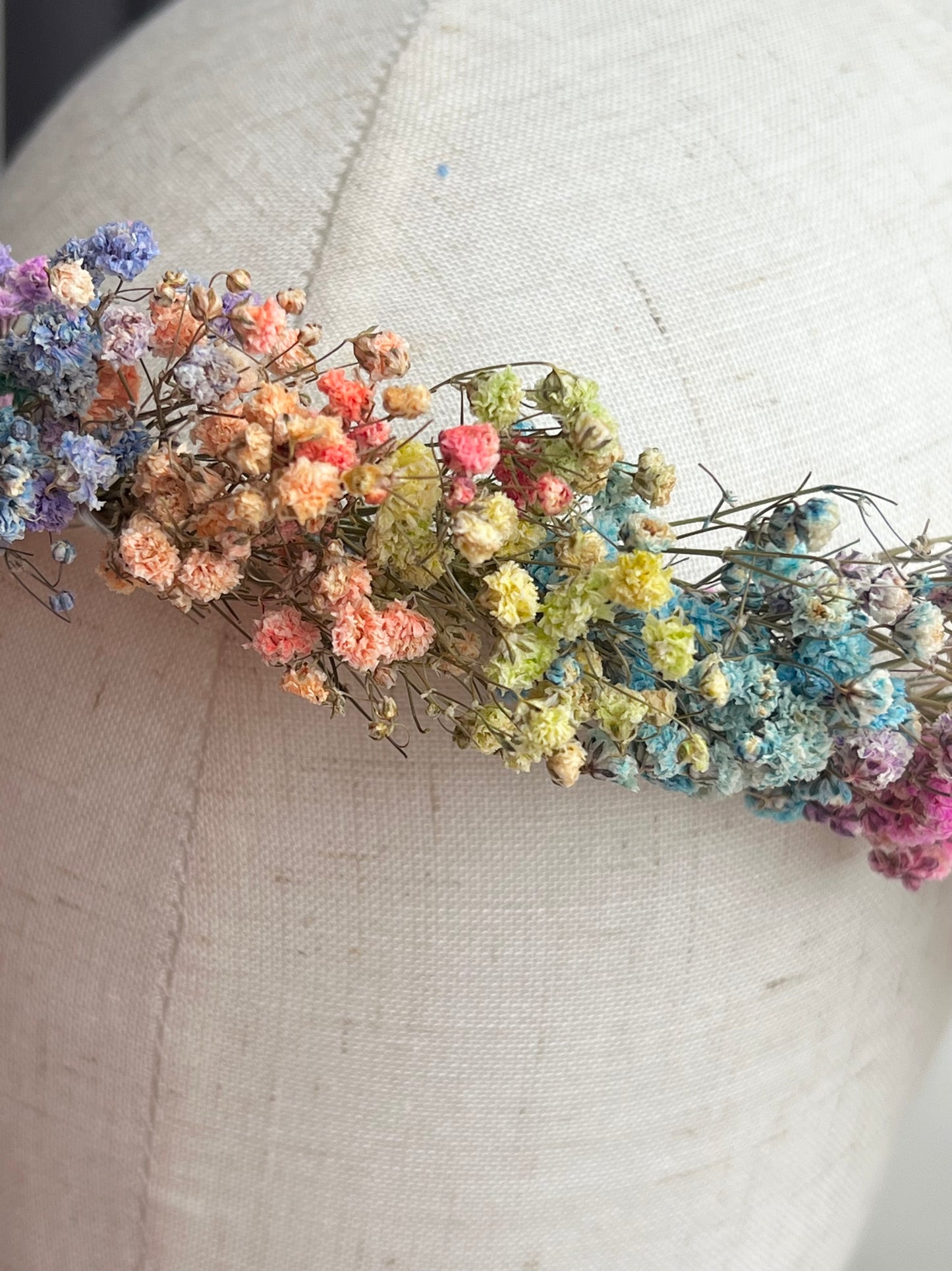 Rainbow Flower Wreath, Colourful Babys Breath Flower Girl Halo Crown Gypsophila, Dried Real Flower Hair Accessories, Floral Hair Piece