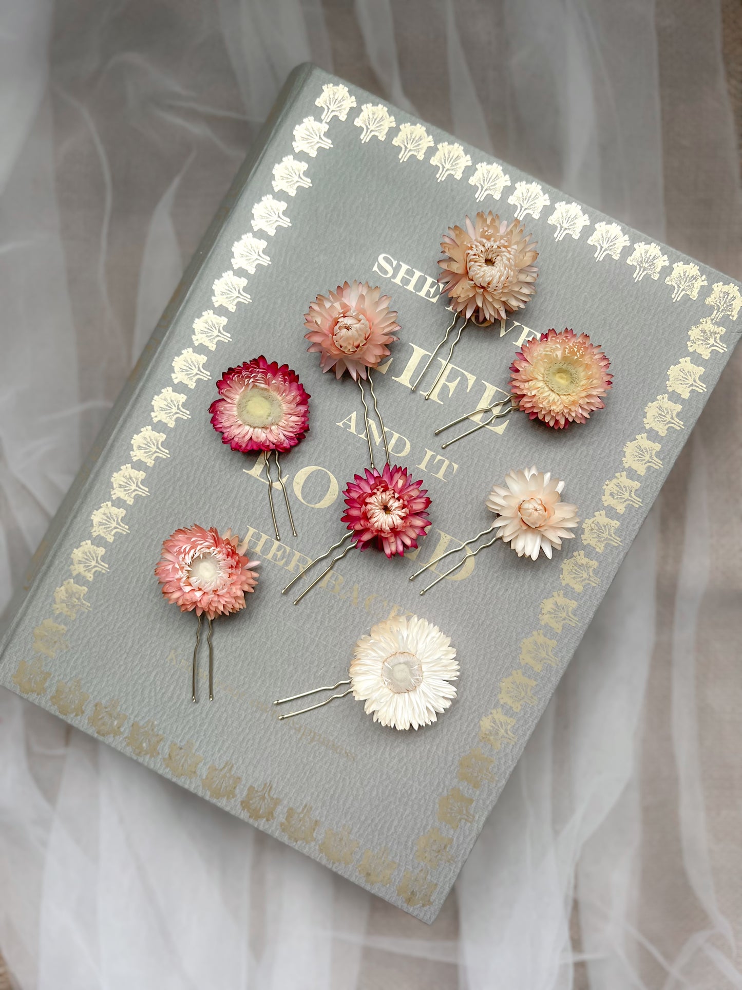Dried Flower Hair Pins, Bridal Pink Floral Hair Pins, Blush Pink Hair Accessories, Minimal Flower Hair Pin Set, Wedding Hair Pins