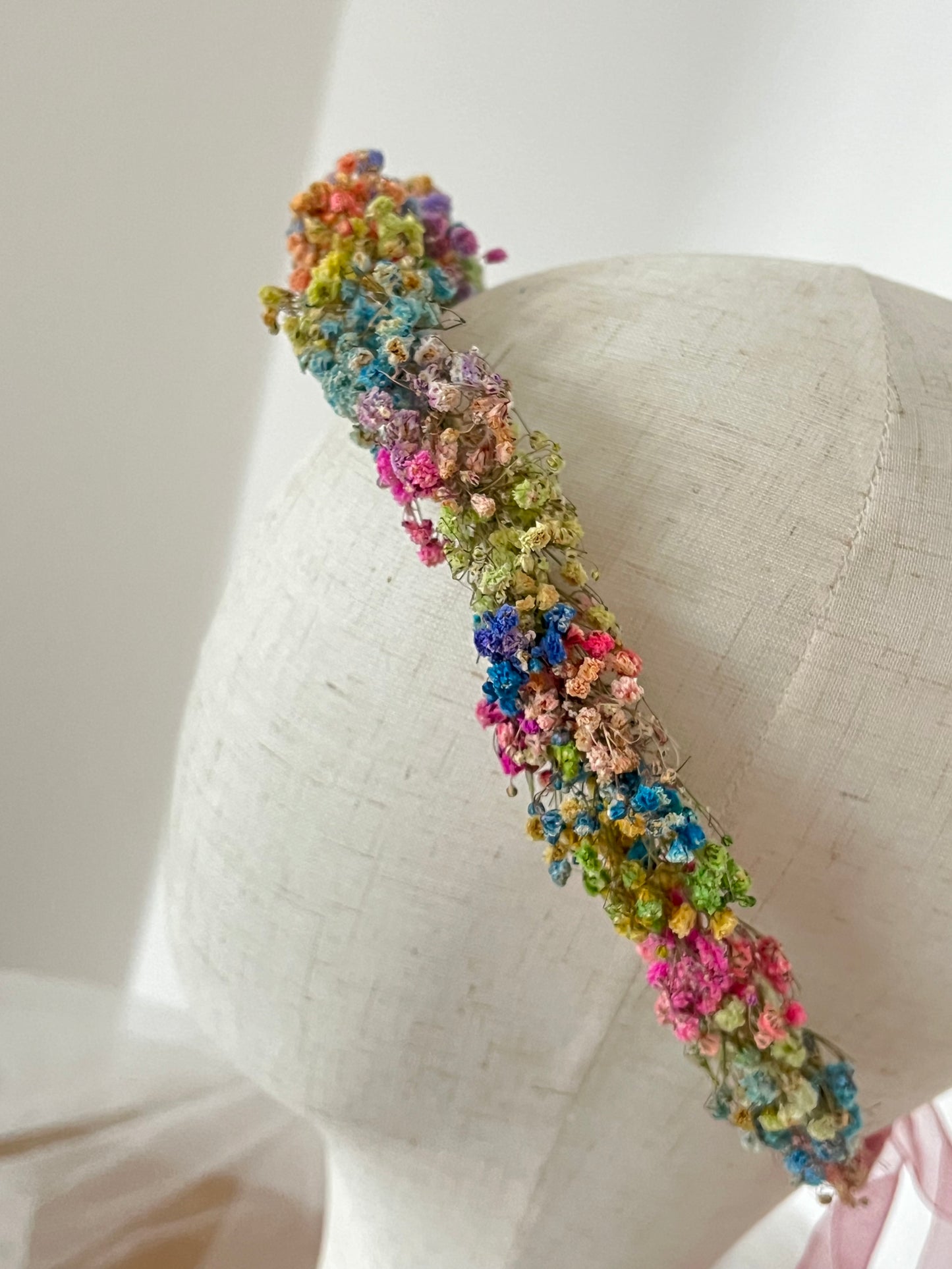 Rainbow Flower Wreath, Colourful Babys Breath Flower Girl Halo Crown Gypsophila, Dried Real Flower Hair Accessories, Floral Hair Piece