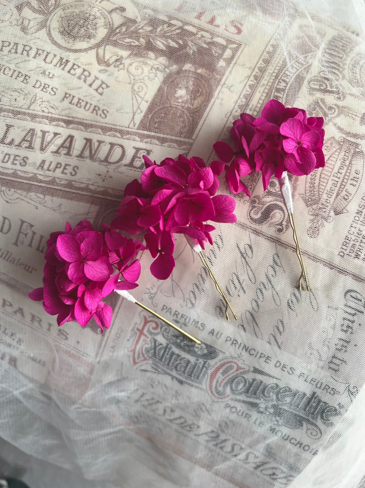 Fuchsia Deep Pink Hydrangea Hair Accessories, Set of 3 Hair Pins, Pink Flower Hair Clip