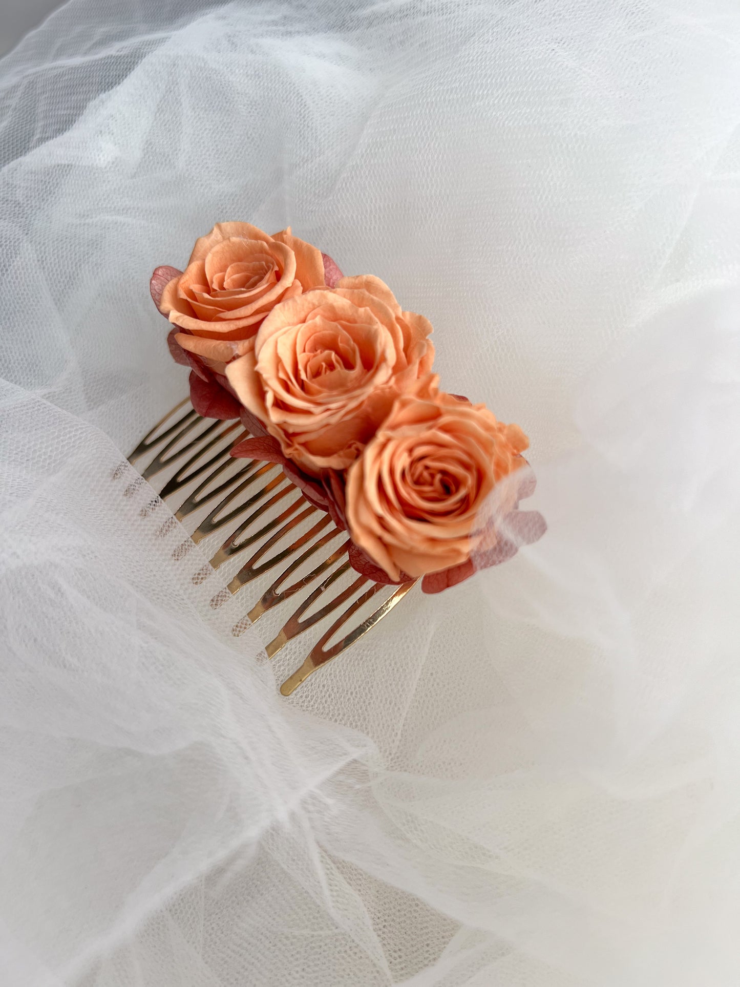 Orange Rose Hair Comb with Mini Preserved Roses