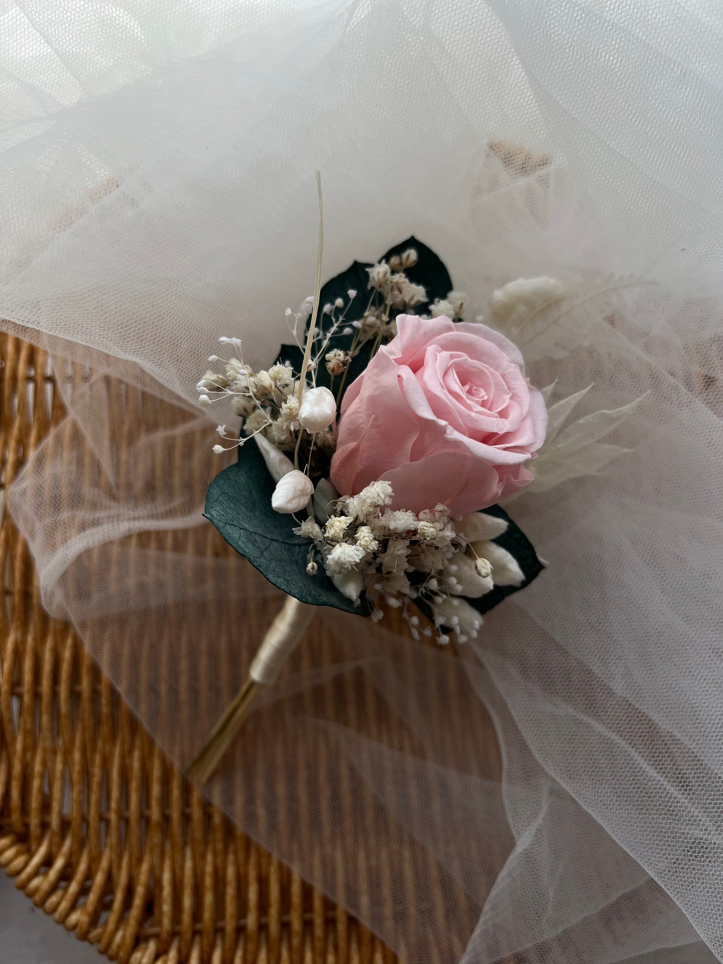 Pink Rose and Eucalyptus Boutonniere, Pink Wedding Corsage Flowers