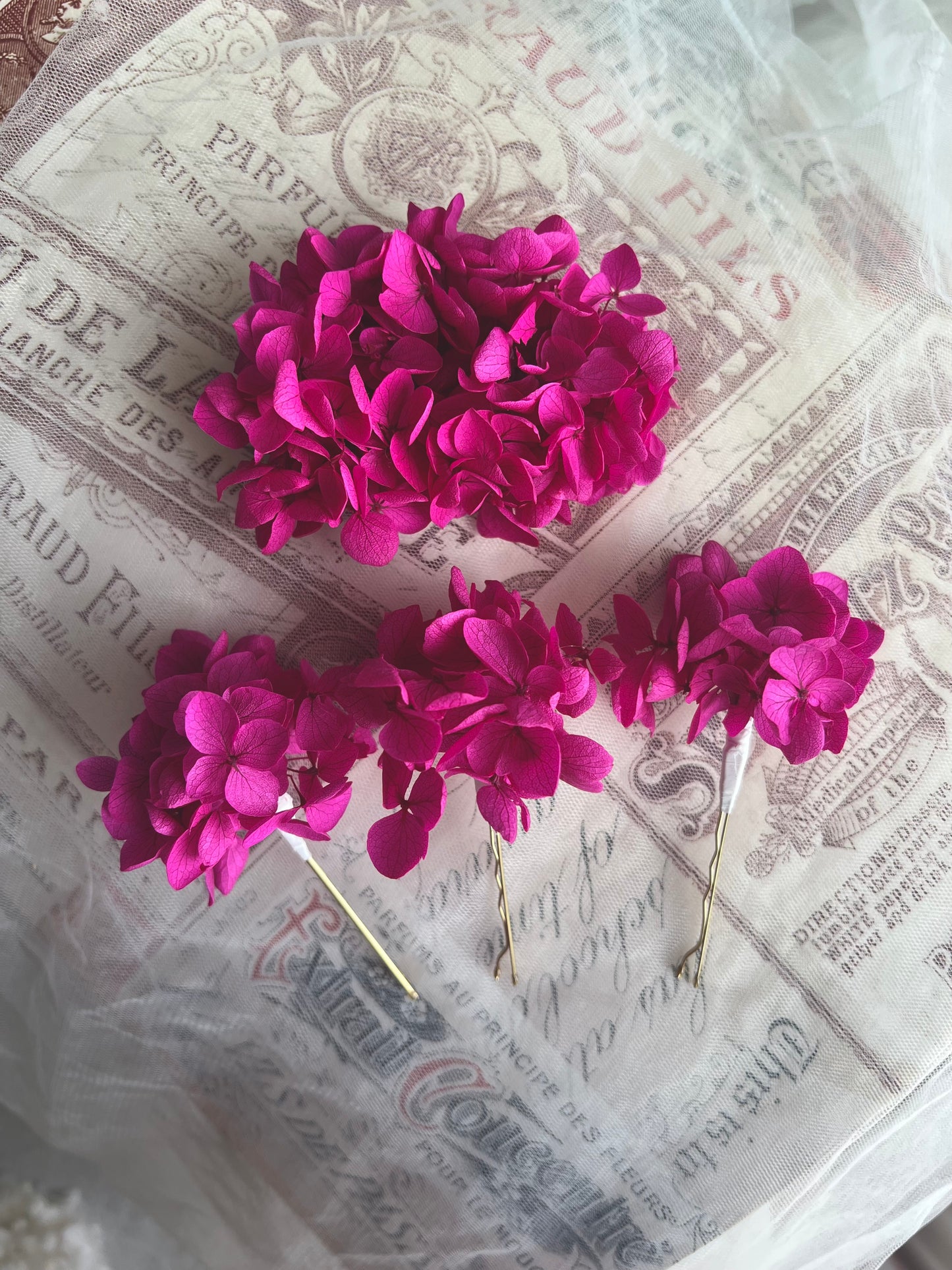 Fuchsia Deep Pink Hydrangea Hair Accessories, Set of 3 Hair Pins, Pink Flower Hair Clip