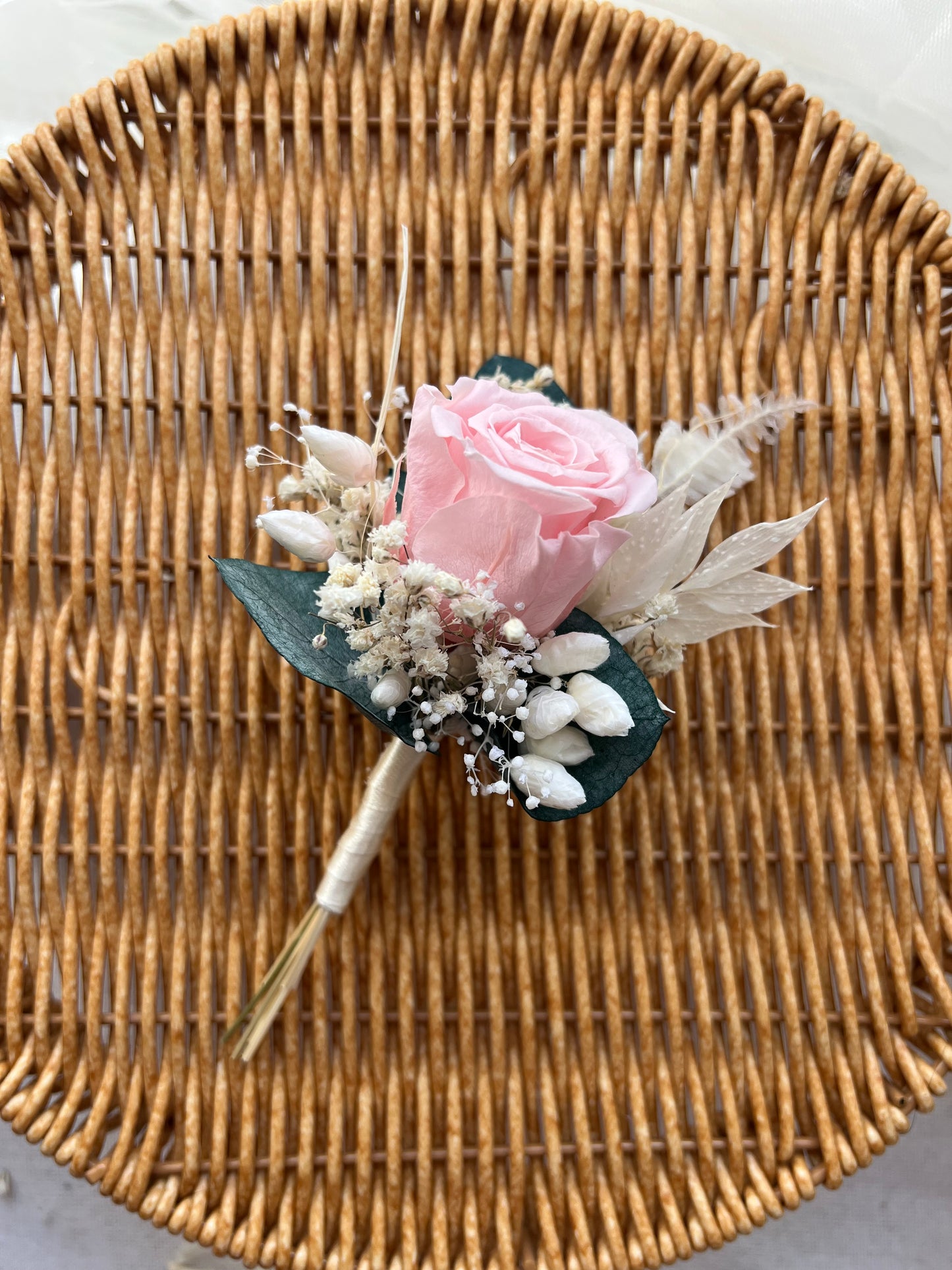 Pink Rose and Eucalyptus Boutonniere, Pink Wedding Corsage Flowers
