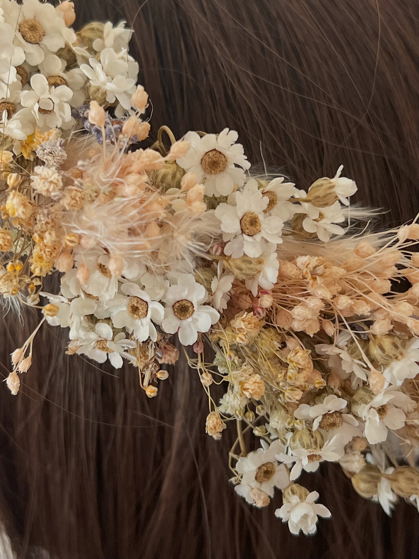 Dried Flower Crown for Wedding, Boho Bridal Headband, Pastel Flower Headpiece with Daisies