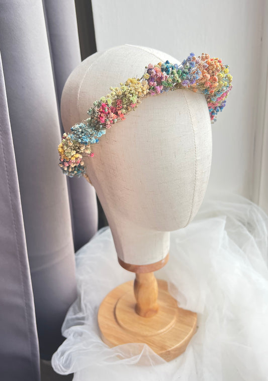 Rainbow Flower Wreath, Colourful Babys Breath Flower Girl Halo Crown Gypsophila, Dried Real Flower Hair Accessories, Floral Hair Piece