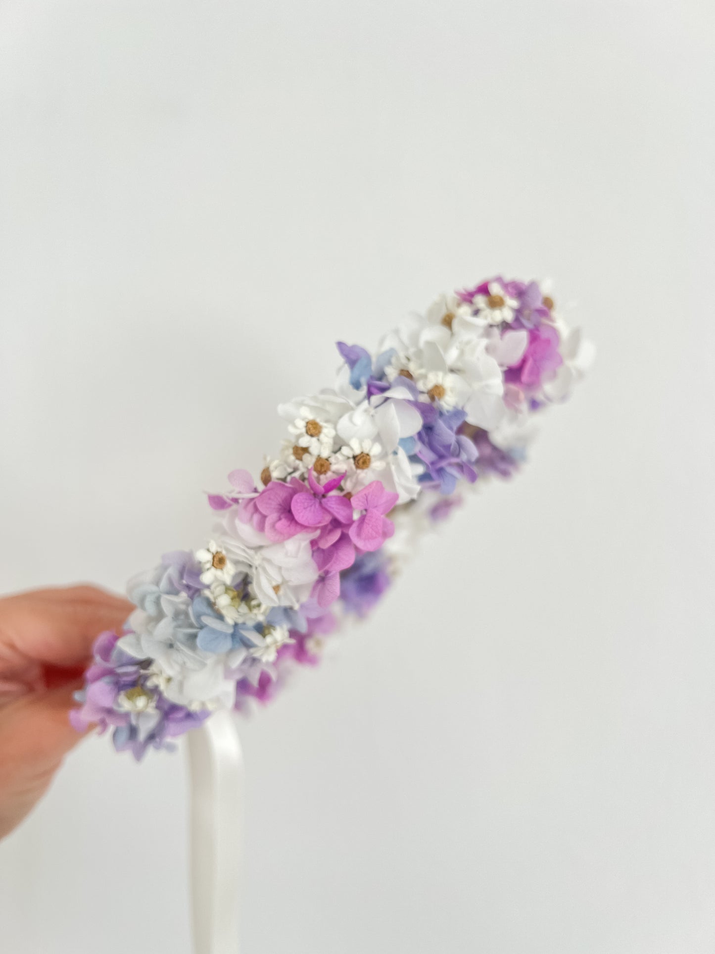 Pastel Colourful Flower Crown with Dried Daisy and Hydrangeas