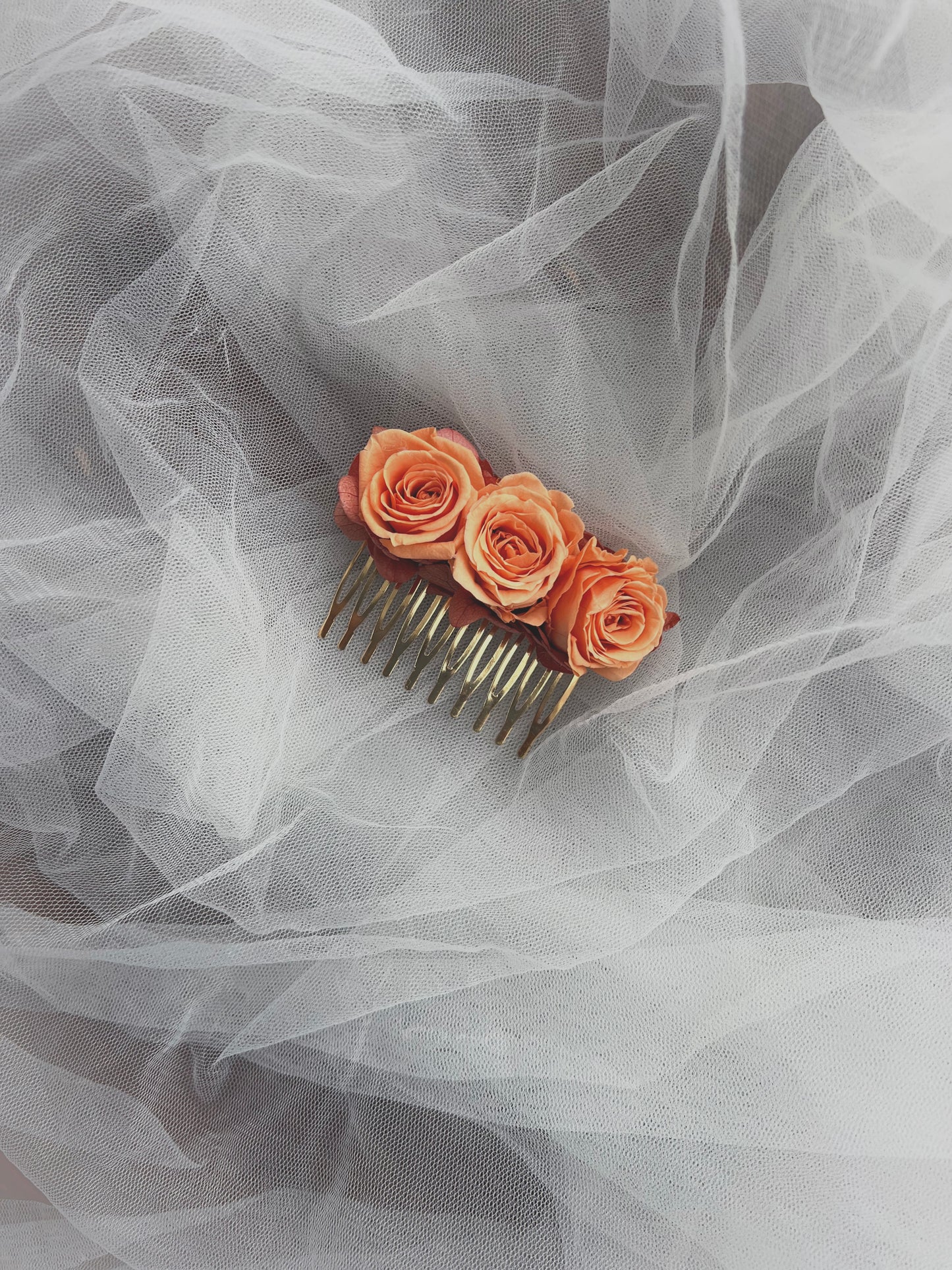 Orange Rose Hair Comb with Mini Preserved Roses