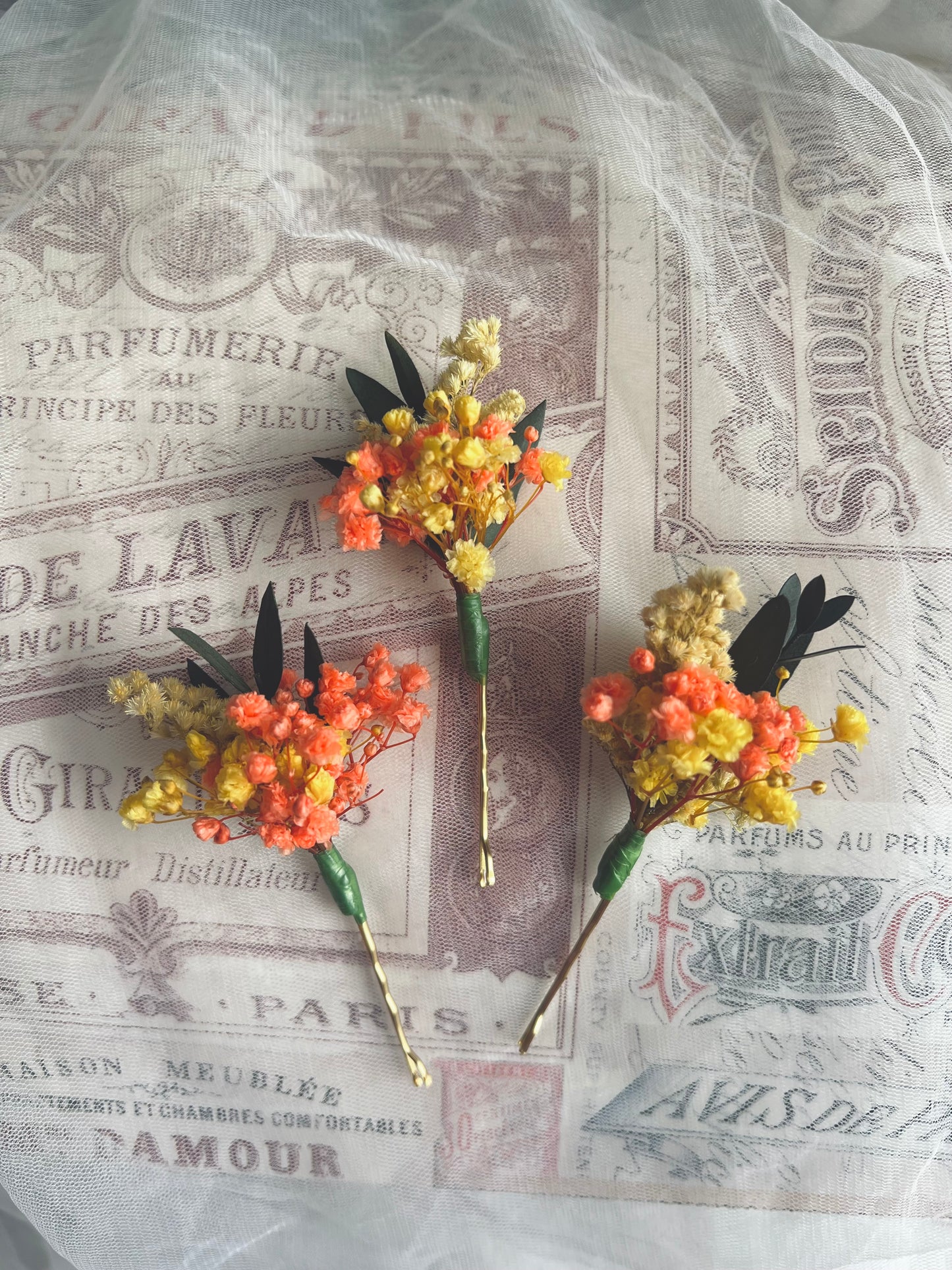 Spring Wedding Gypsophila and Eucalyptus Hair Pin Set