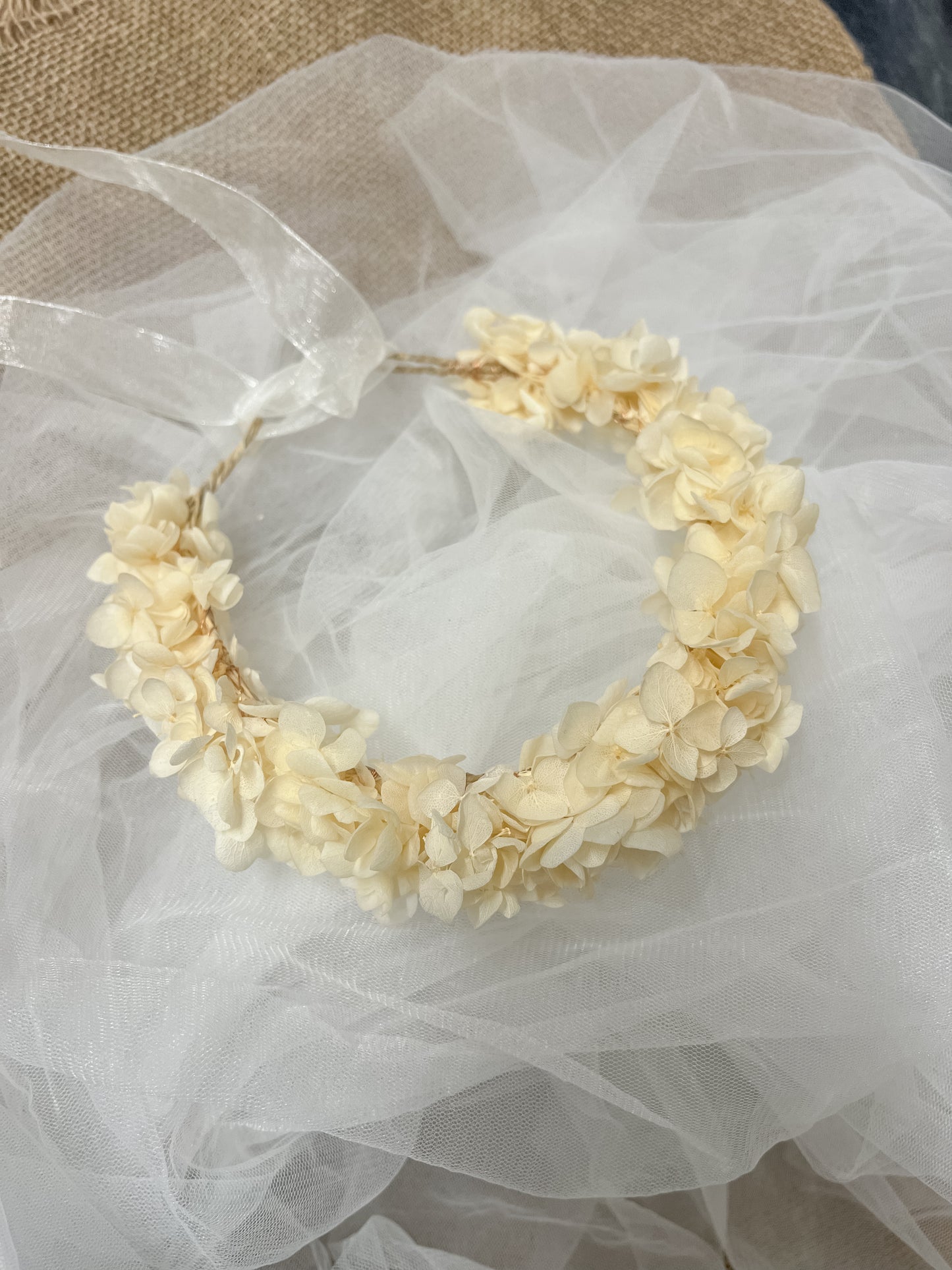 Boho Flower Crown in Cream Beige, Hydrangea Crown, Floral Headband for Bohemian Brides and Wedding