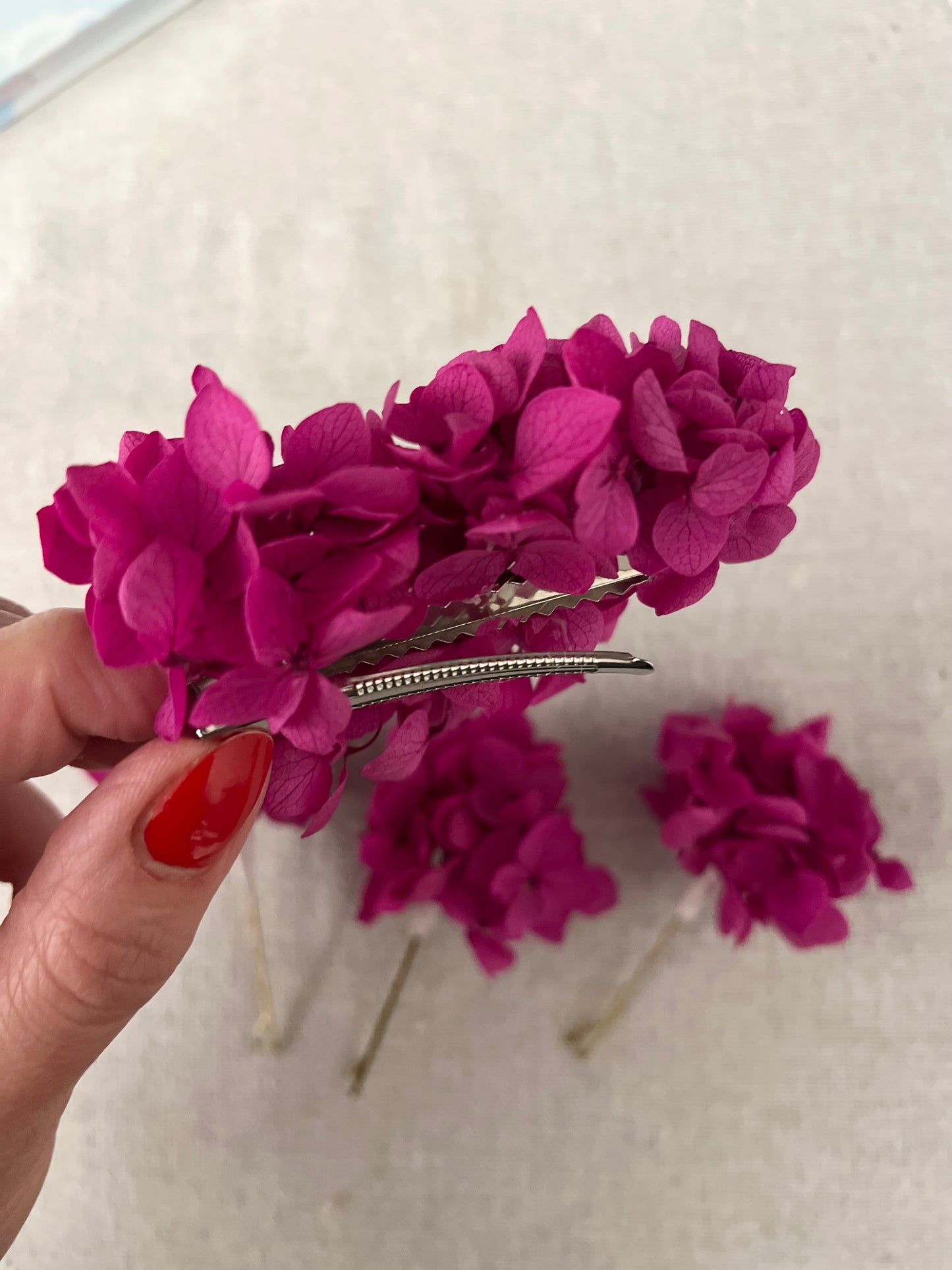 Fuchsia Deep Pink Hydrangea Hair Accessories, Set of 3 Hair Pins, Pink Flower Hair Clip