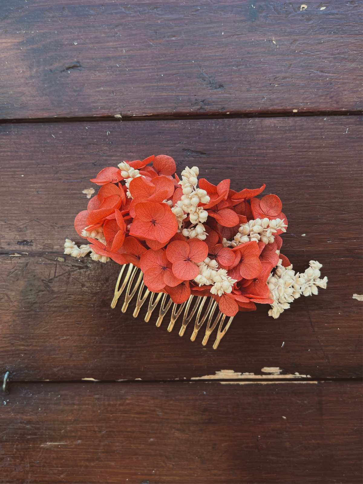 HANDMADE Floral Beaded Hair Comb - Red, Green, White Coral Red Floral Comb, Bridal Flower Hair Accessories Red  main image 3