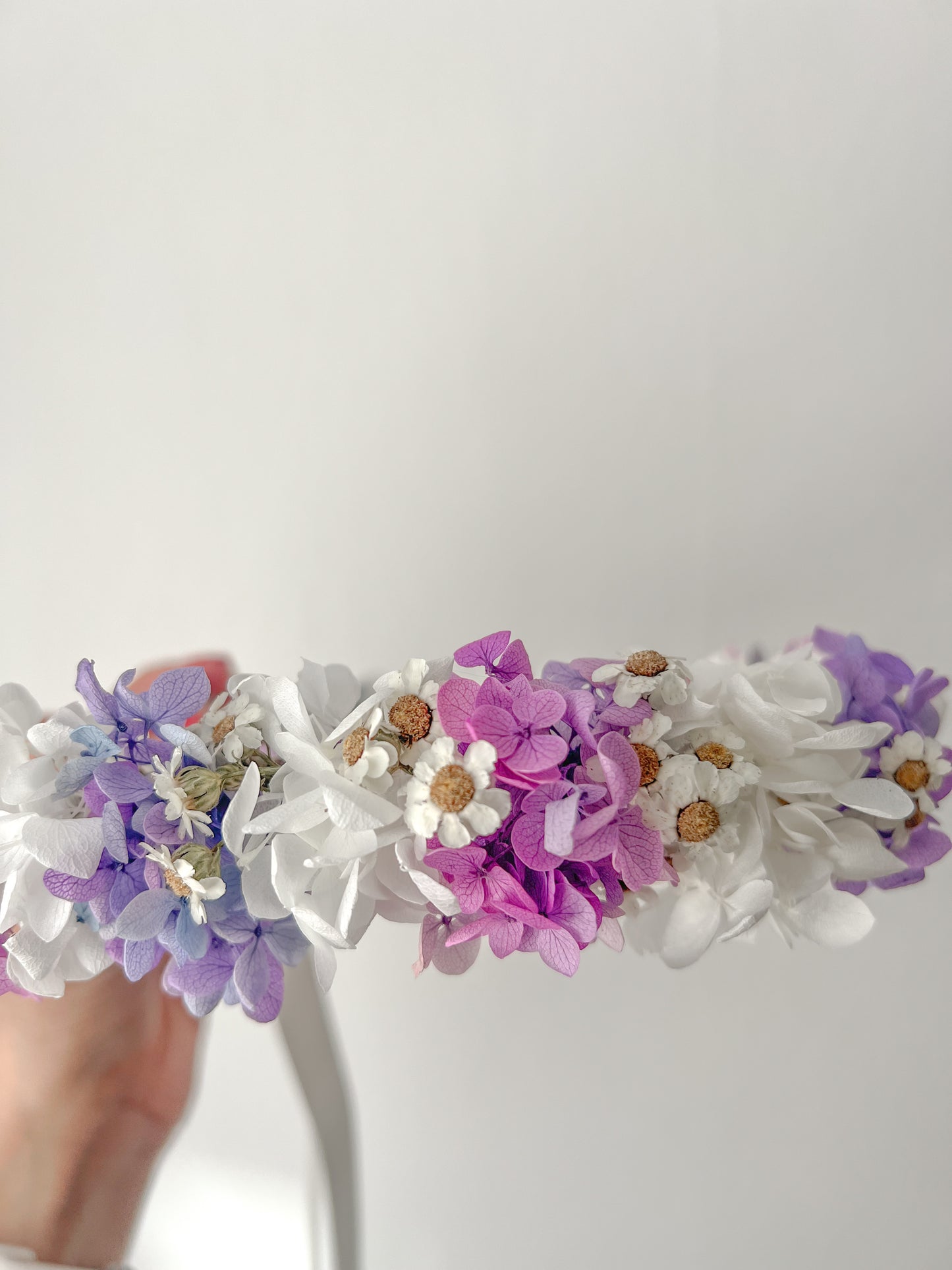 Pastel Colourful Flower Crown with Dried Daisy and Hydrangeas