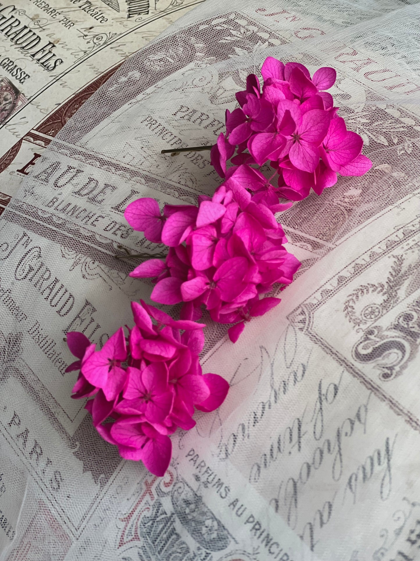 Fuchsia Deep Pink Hydrangea Hair Accessories, Set of 3 Hair Pins, Pink Flower Hair Clip