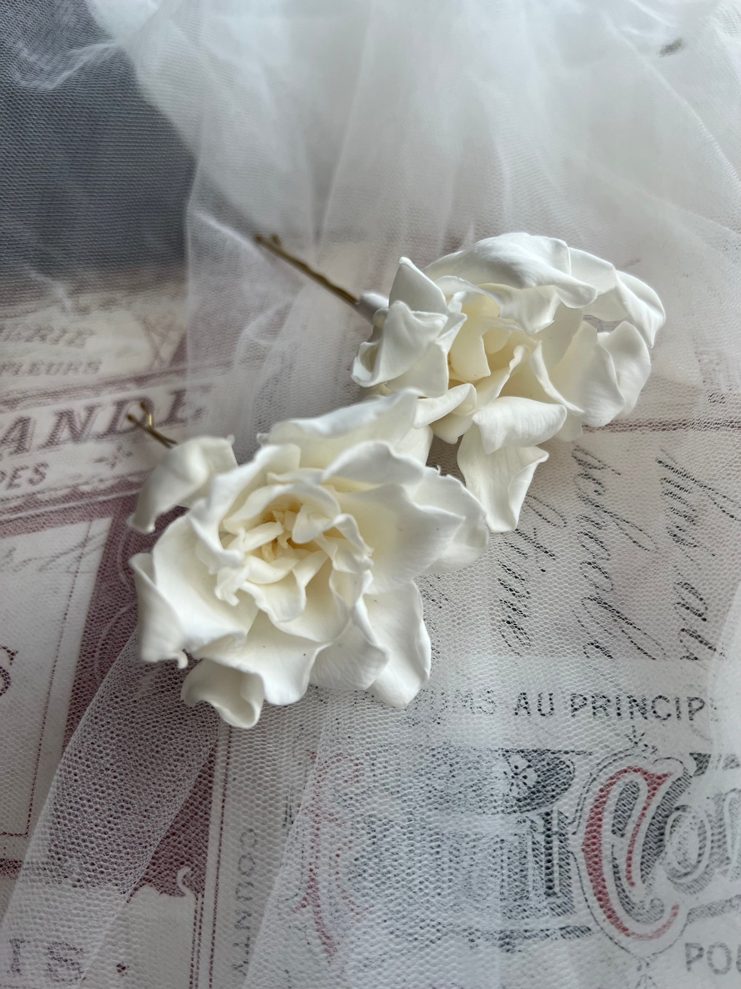 Preserved Gardenia Hair Pins - Bridal Floral Headpiece Set of 2