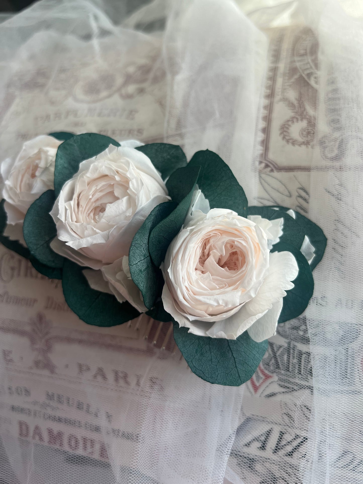 Romantic Peony Roses with Eucalyptus Hair Comb for Wedding - Limited Ed