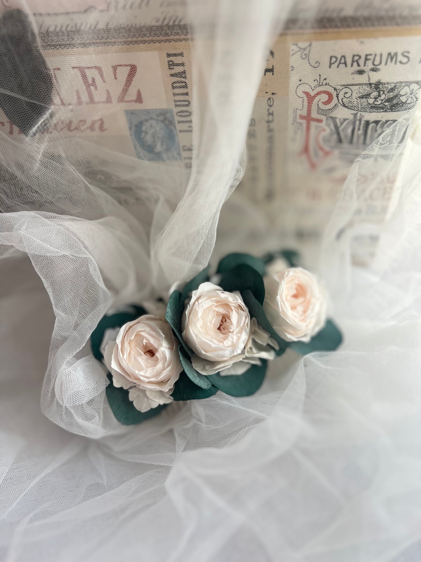 Romantic Peony Roses with Eucalyptus Hair Comb for Wedding - Limited Ed